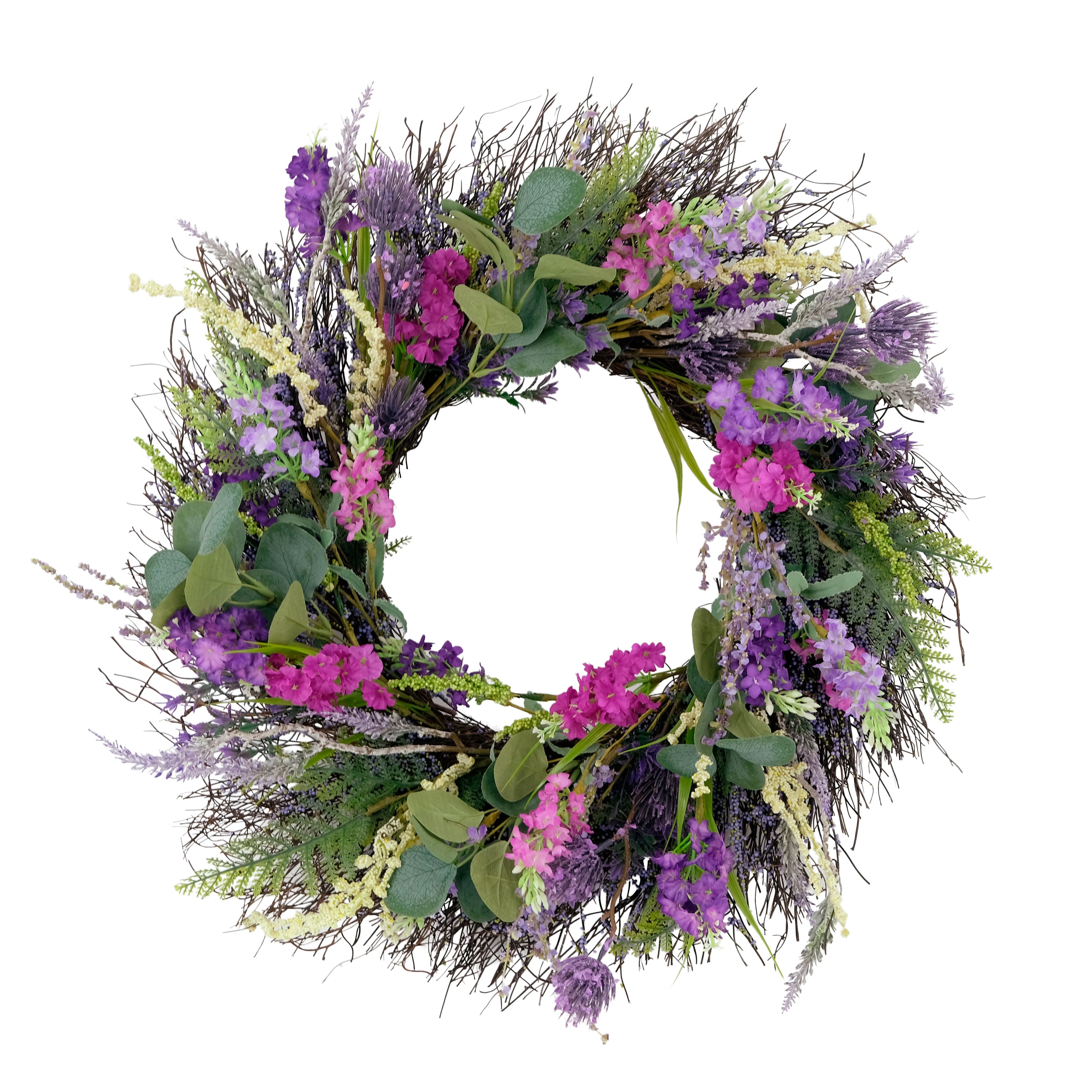 6 Pack: 24'' Green & Purple Eucalyptus Floral Spring Wreath