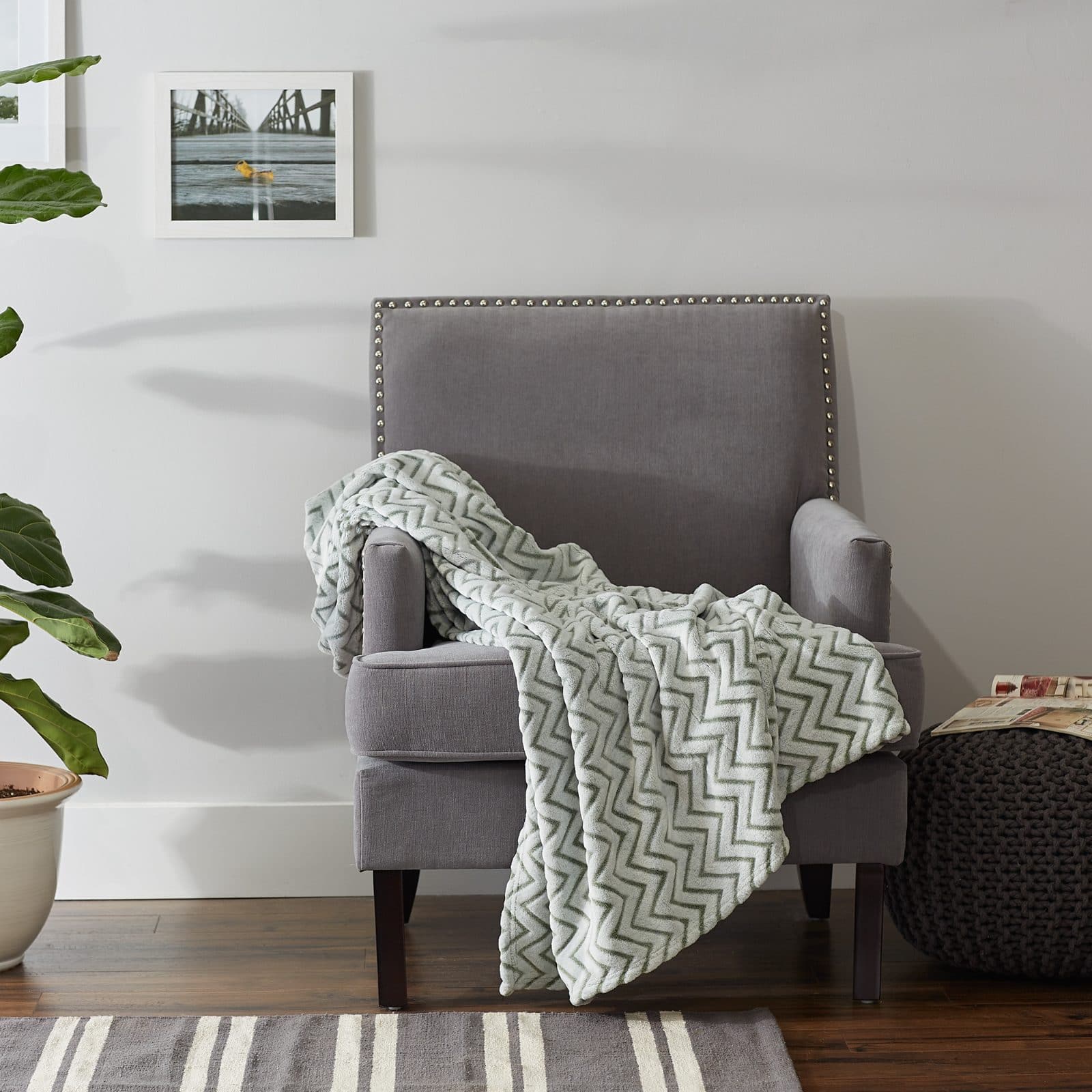 DII® Sage Chevron Plush Throw