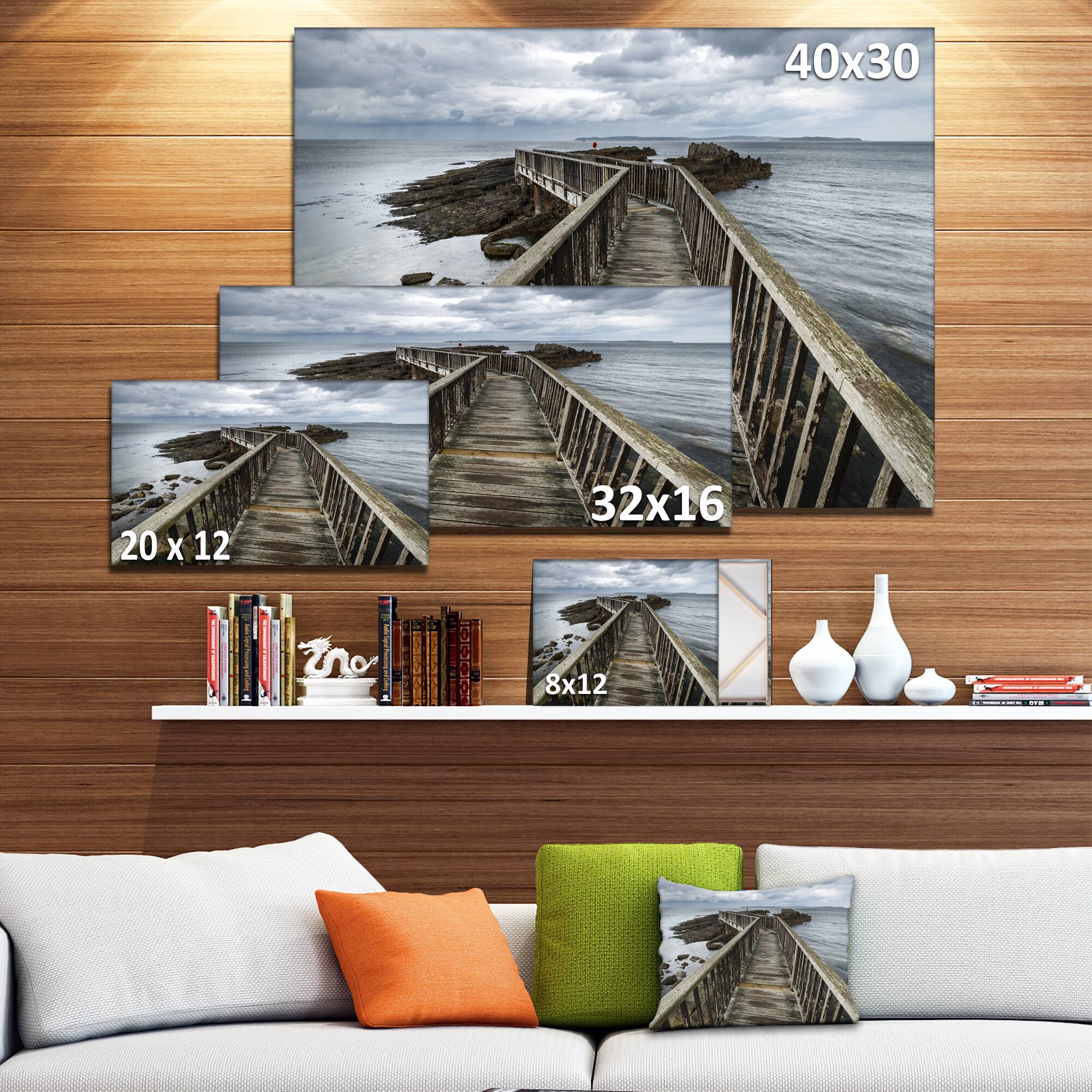 Designart - Wooden Pier on North Irish Coastline - Sea Bridge Canvas Art Print