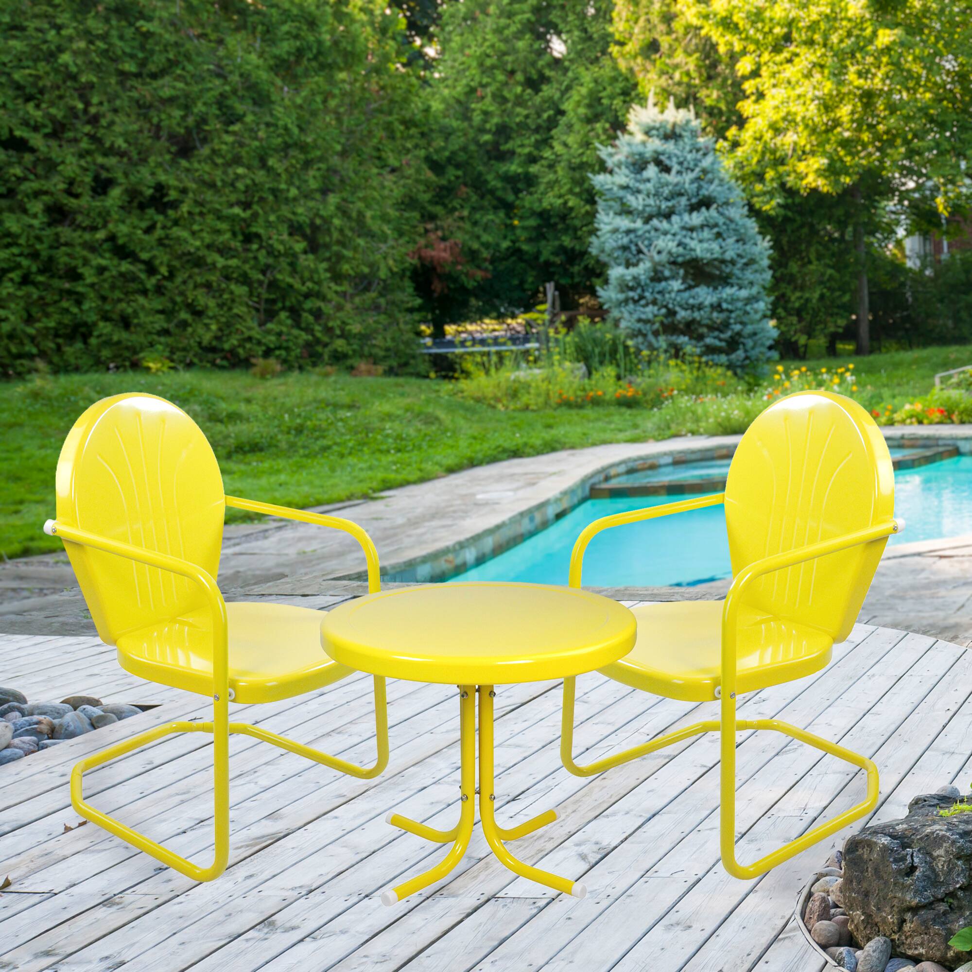 3-Piece Retro Metal Tulip Chairs &#x26; Side Table Outdoor Set