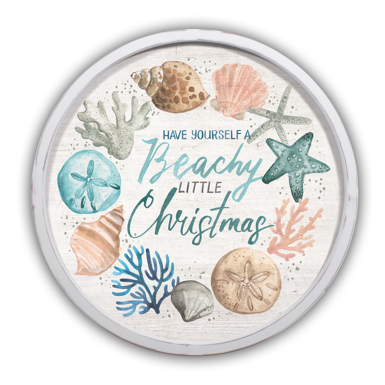 20&#x22; Round Beachy Little Christmas White Framed Wall D&#xE9;cor