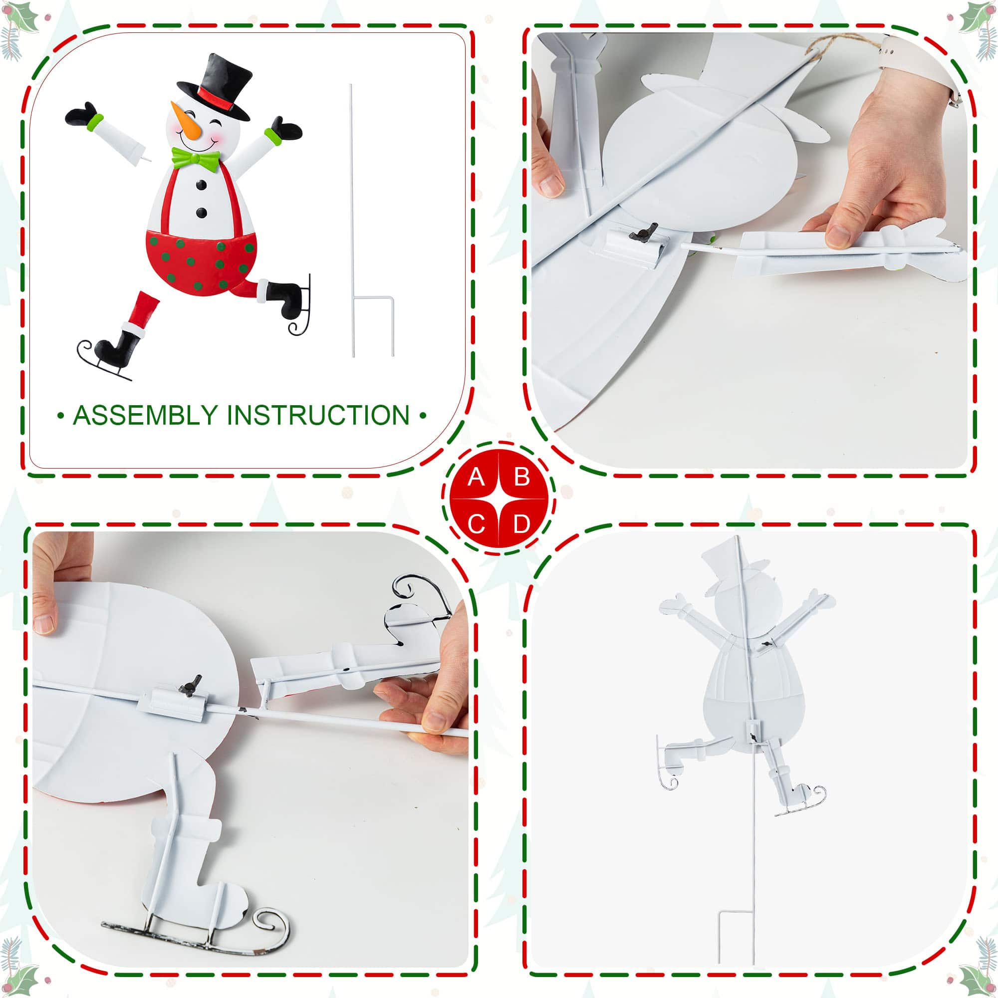 Glitzhome® 36" Metal Christmas Skiing Snowmen Yard Stake Set