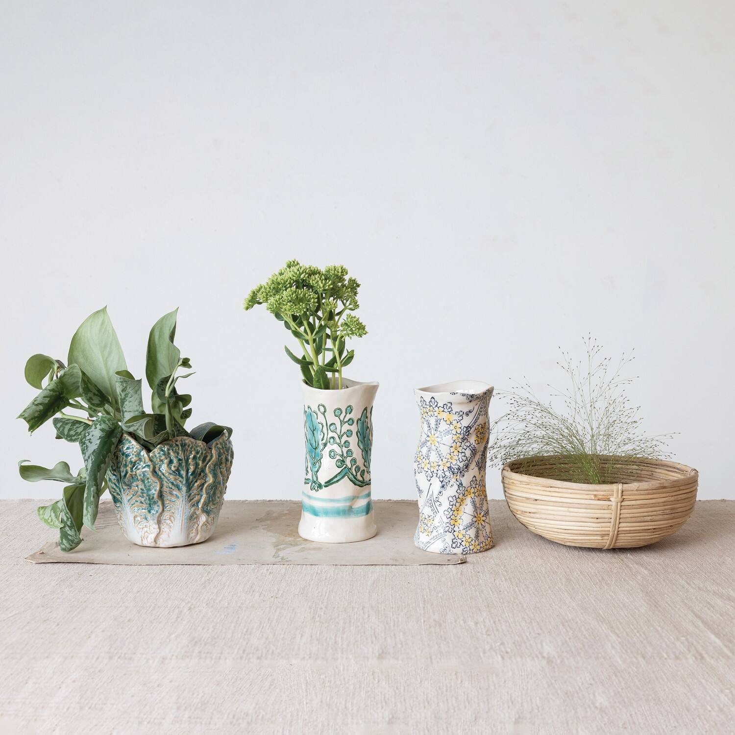 Hello Honey® 5.75" Green Reactive Glaze Embossed Stoneware Cabbage Planter