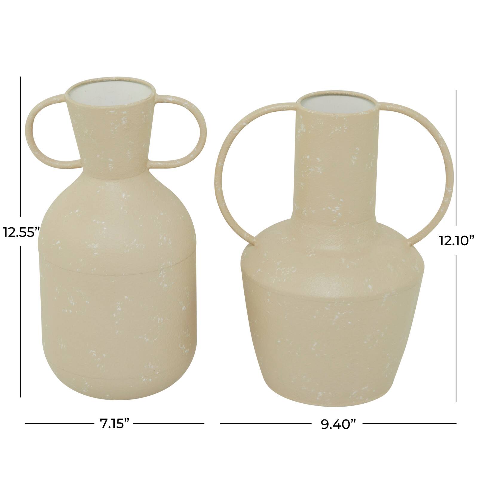 Beige Metal Vase with Handles Set of 2 7", 9"
