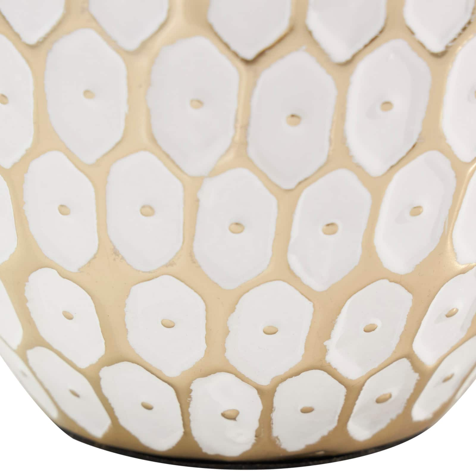 10&#x22; Gold Metal Geometric Geometric Dot Vase with White Accents