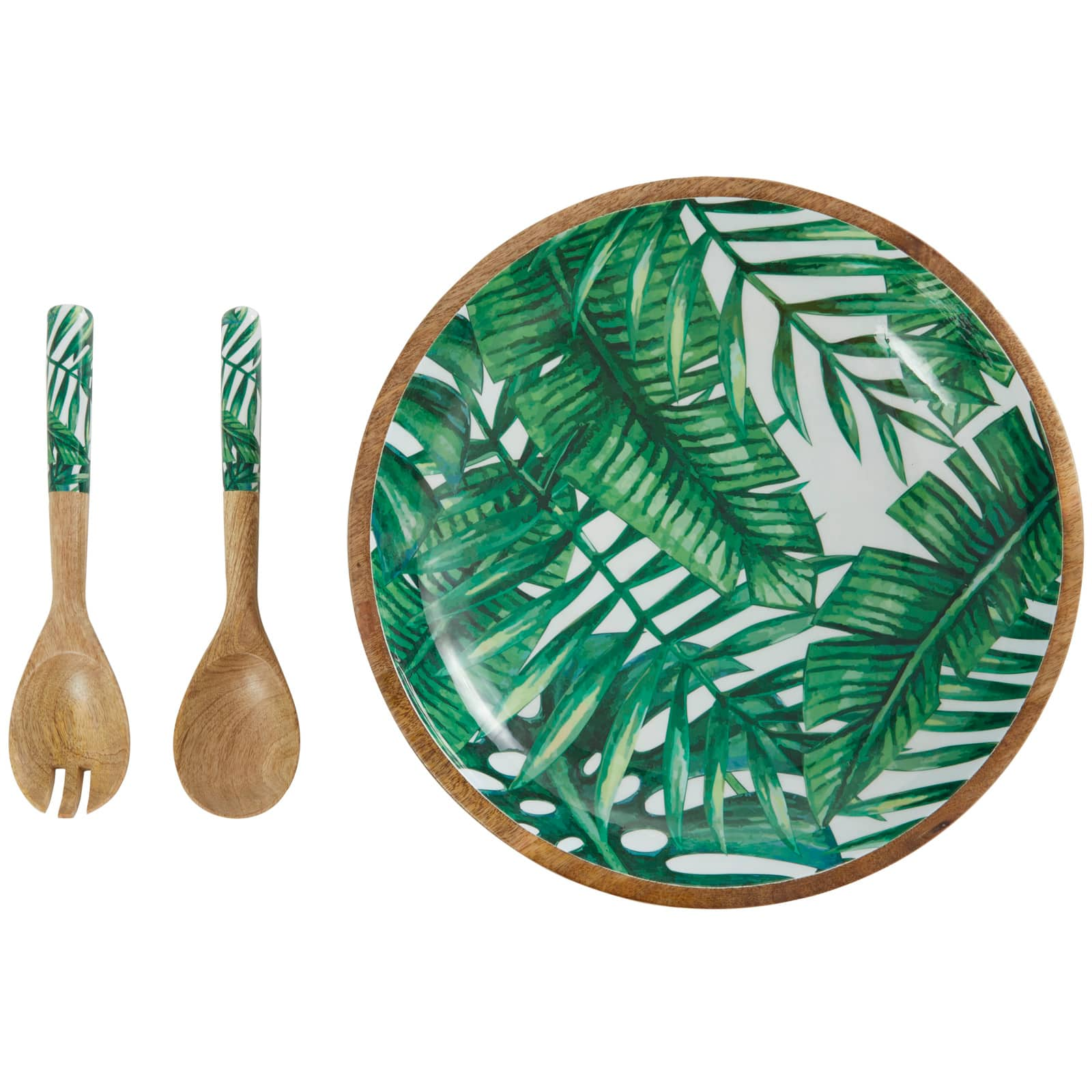 Mango Wood Decorative Bowl with Serving Utensils Set