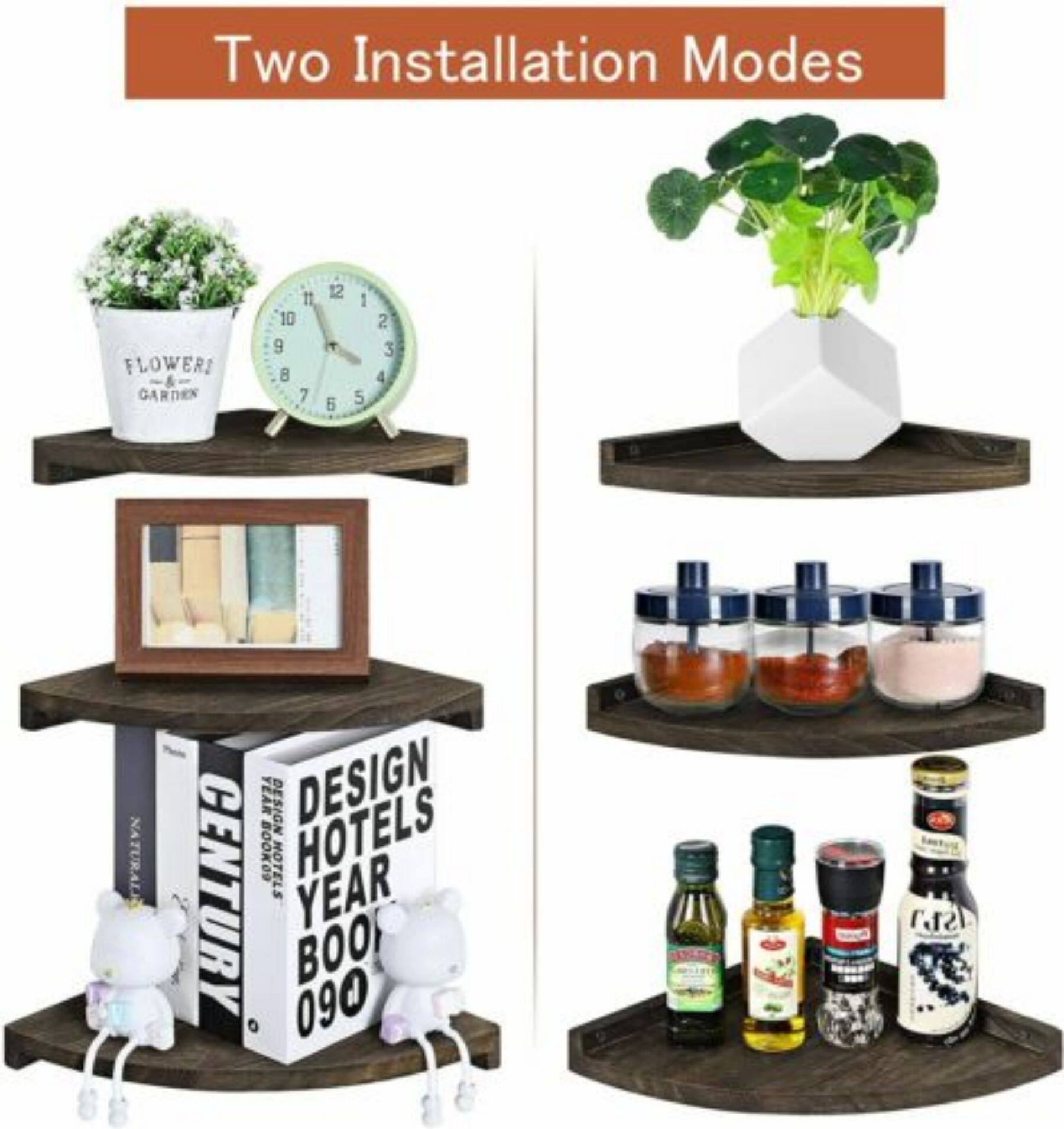 Brown Rustic Floating Corner Wall Shelf Set