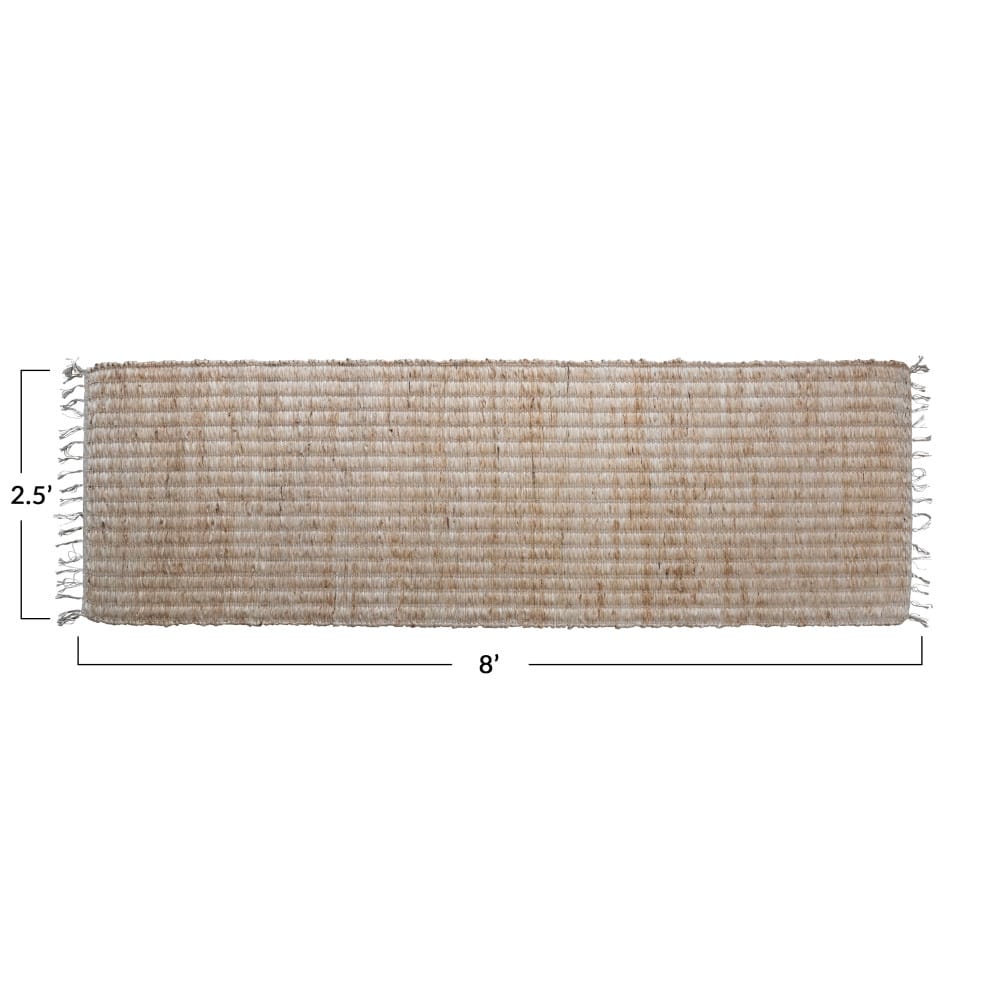 Natural Boho Woven Jute &#x26; Cotton Floor Runner Rug with Fringe, 96&#x22; x 30&#x22;