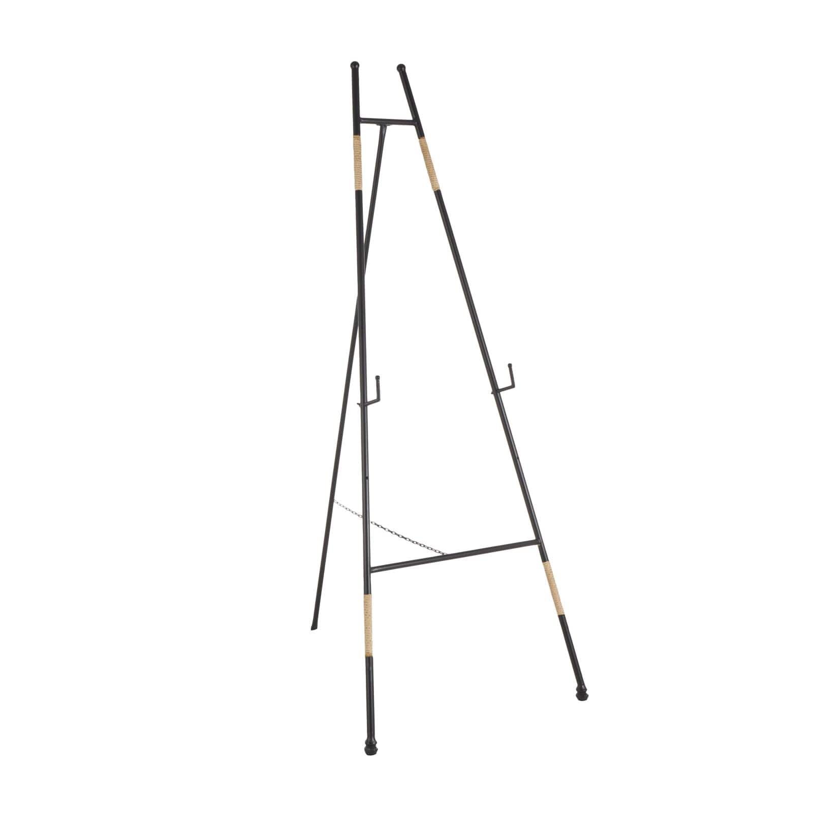 53.5" Black Metal Slim Foldable 2-Tier Easel with Wrapped Rattan Accents