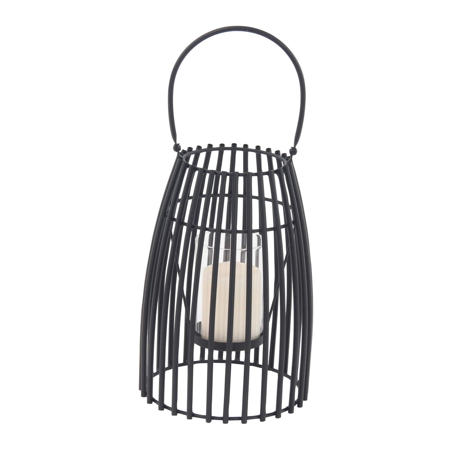 12" Black Iron Contemporary Candle Holder Lantern