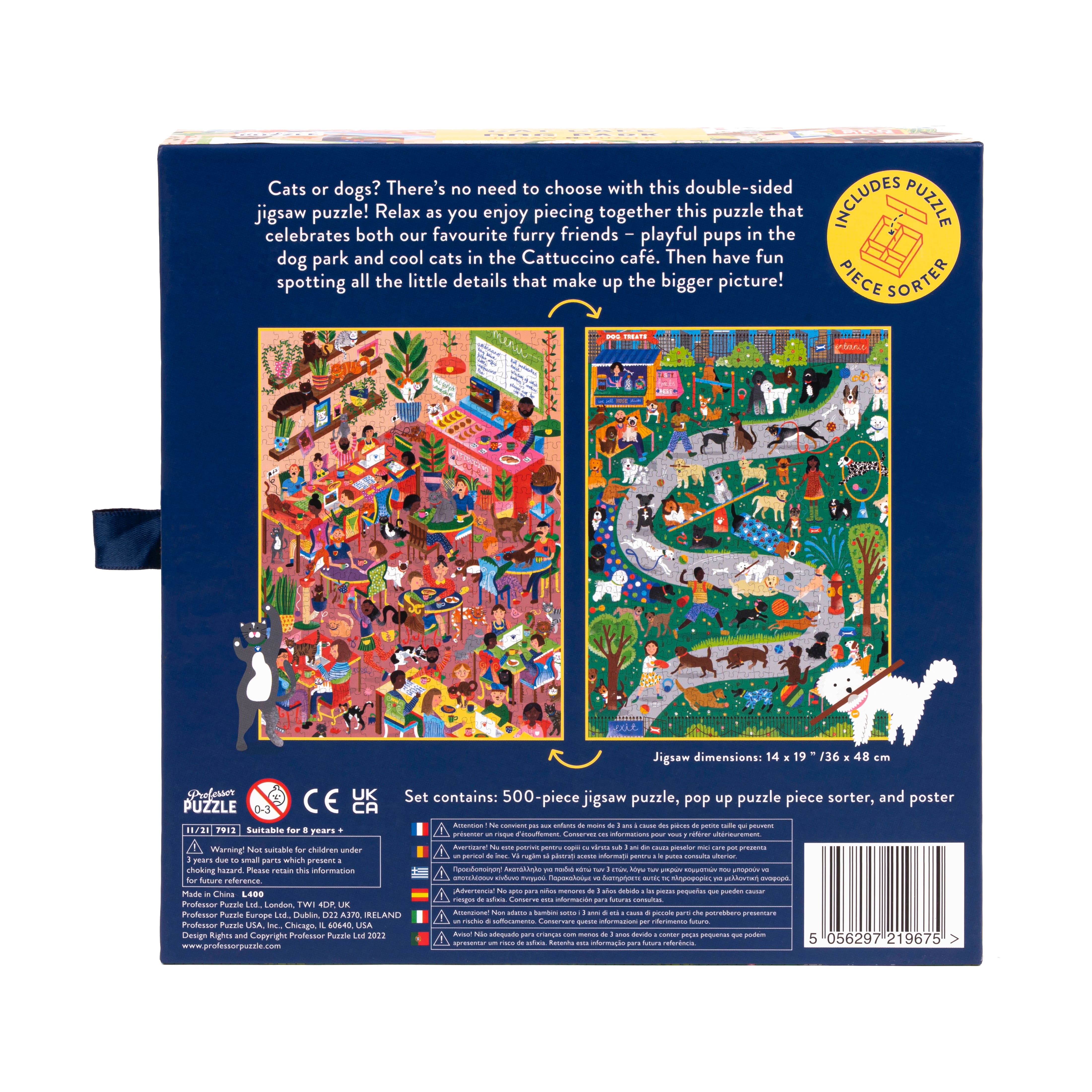 Cat Cafe &#x26; Dog Park Double-Sided Jigsaw Puzzle: 500 Pcs