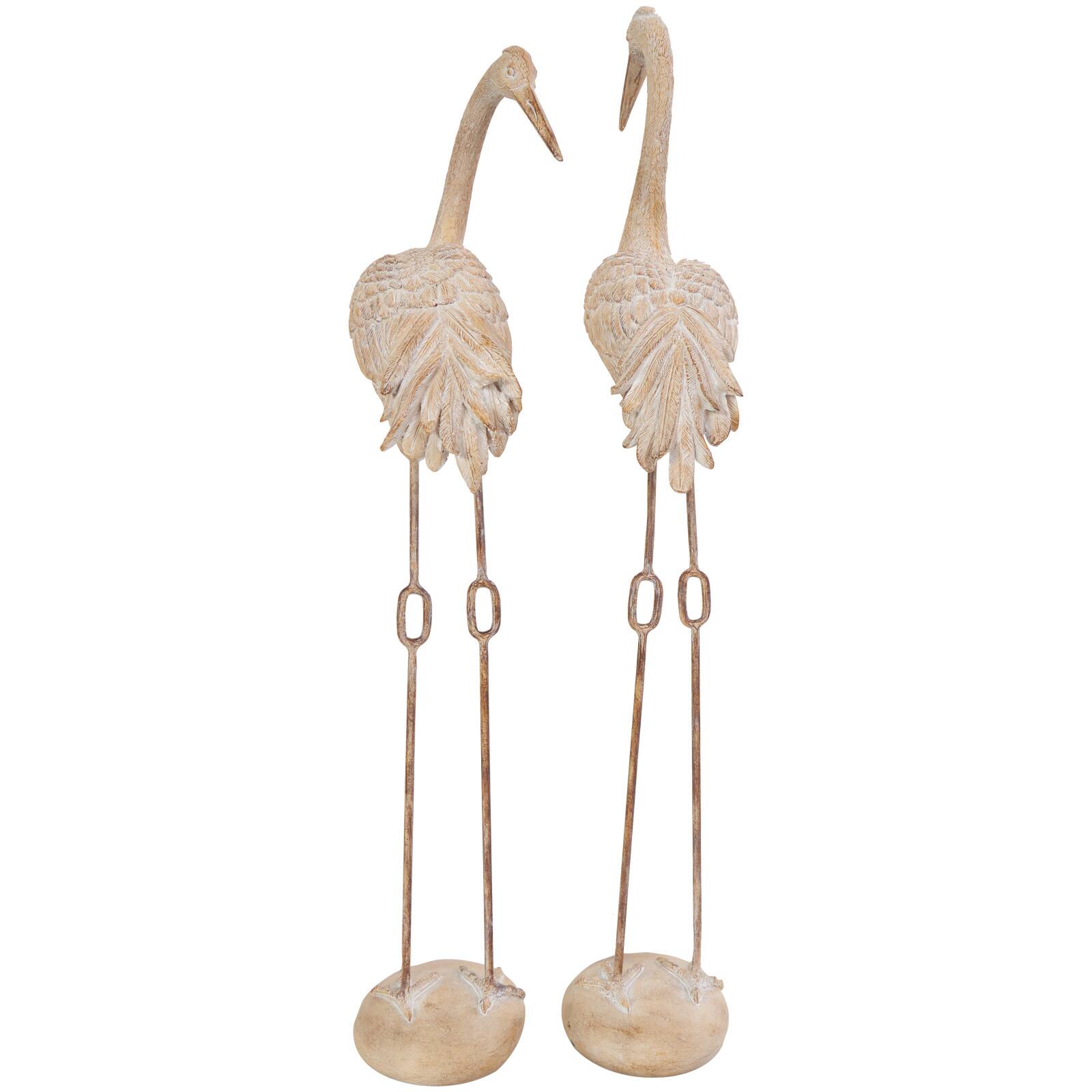Cream Carved Crane Sculpture Set
