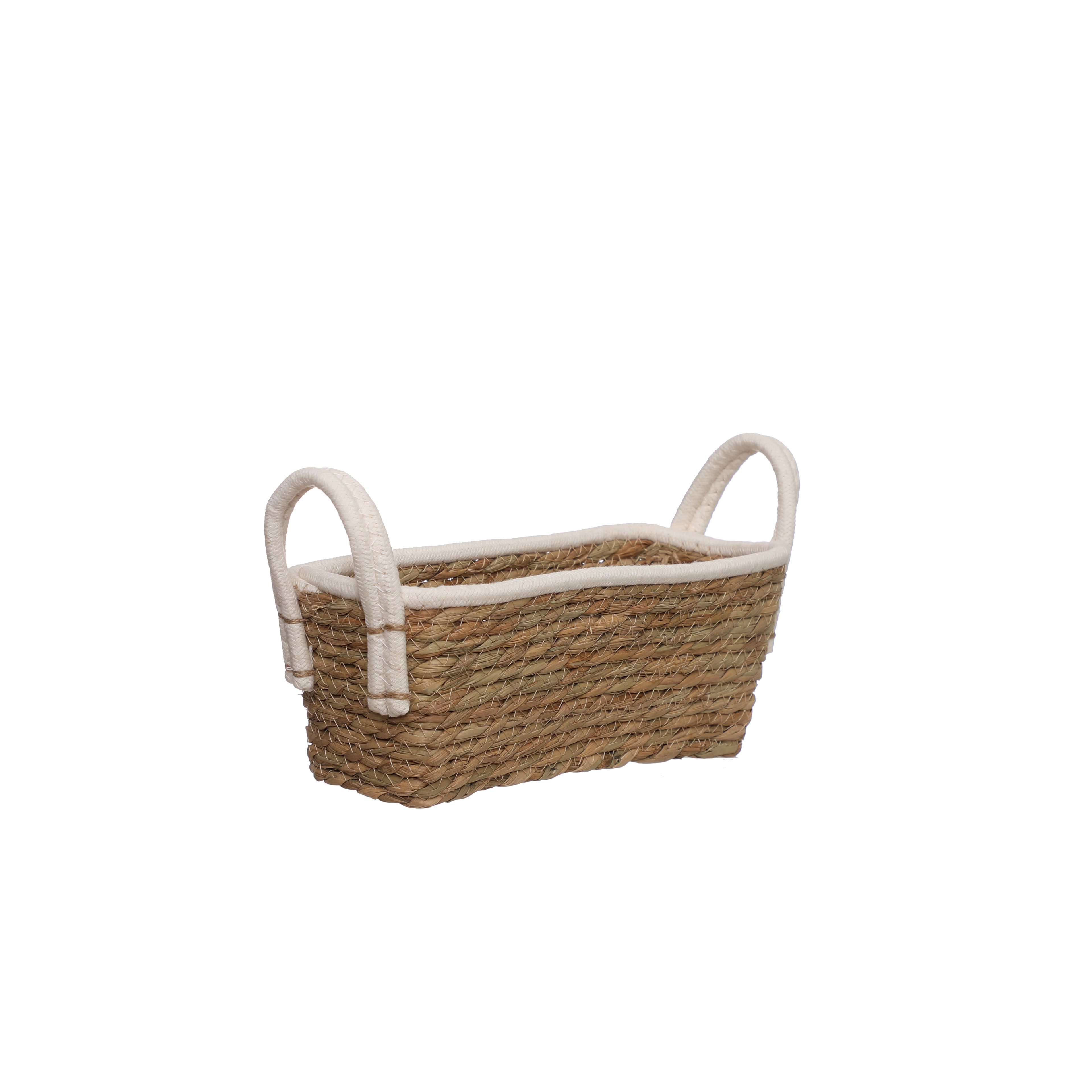Small Natural Grass Rope Basket with White Fabric Handles by Ashland&#xAE;