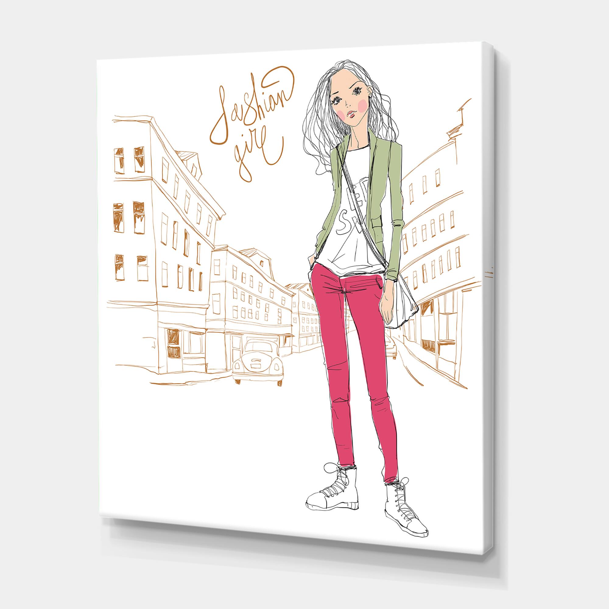 Designart - Trendy Fashion Girl II - Children&#x27;s Art Canvas Wall Art Print