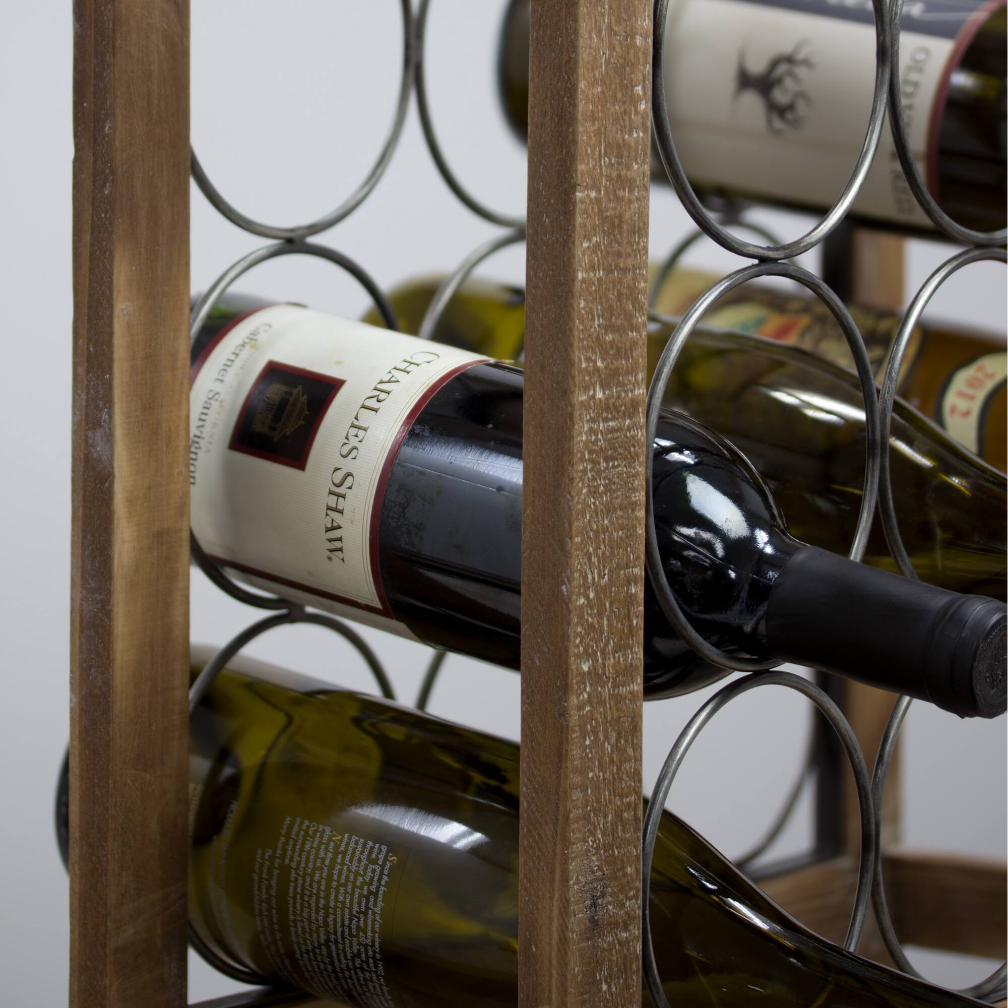 23&#x22; Rustic Wood &#x26; Metal Wine Rack