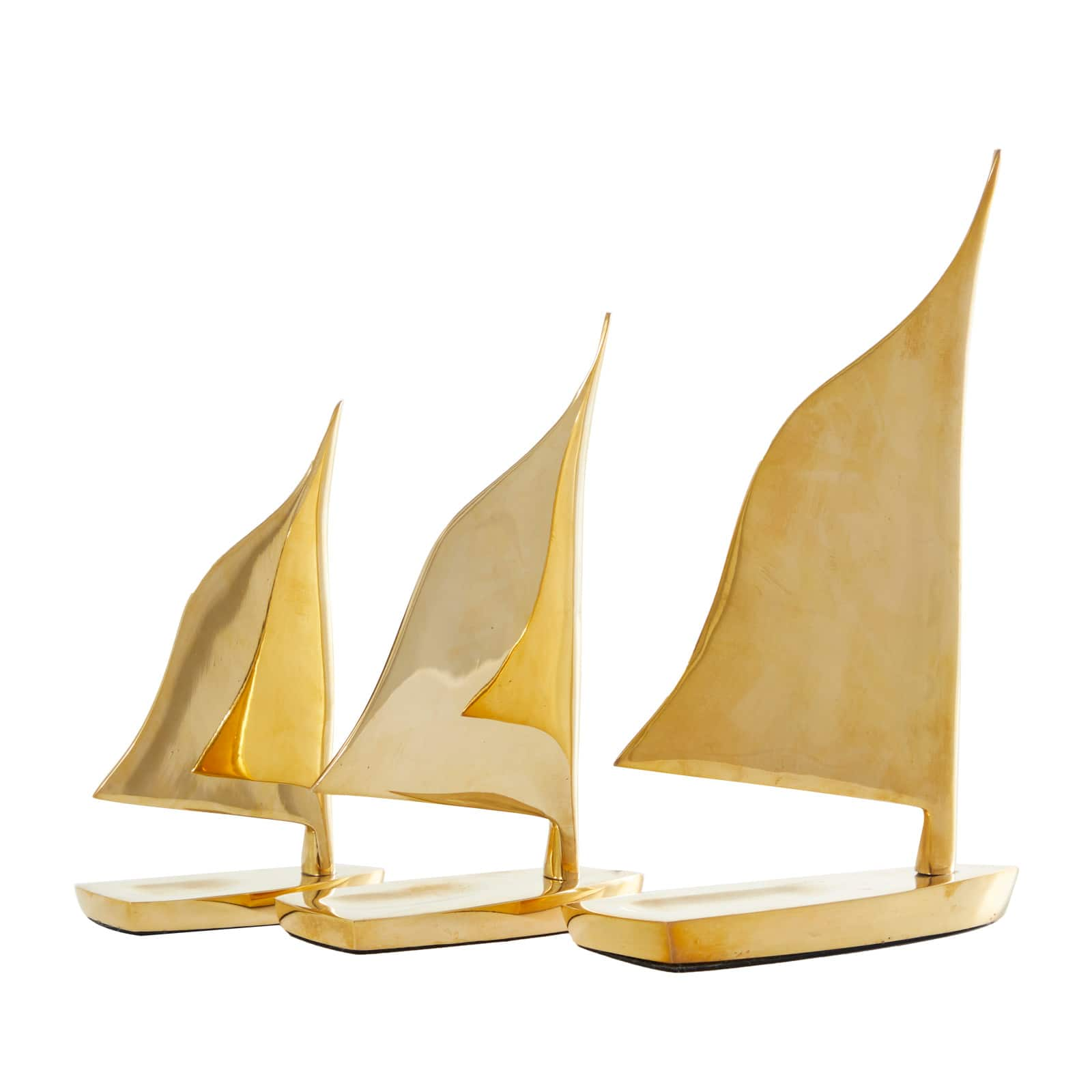 Gold Metal Sail Boat Sculpture Set