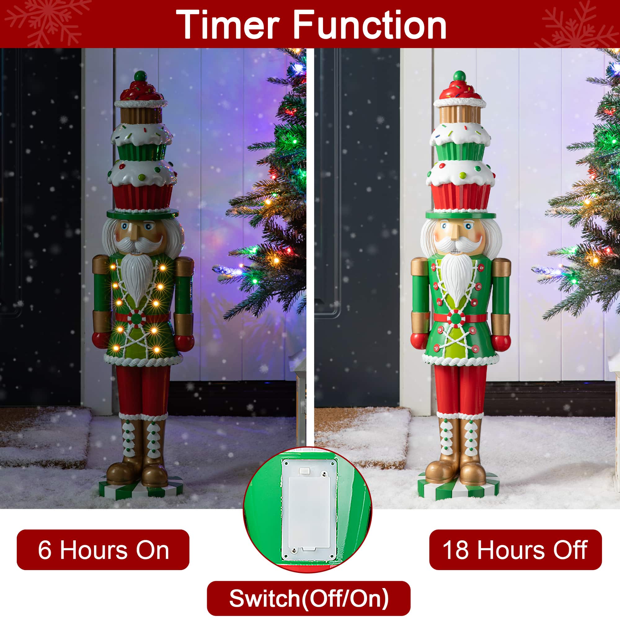 Glitzhome&#xAE; 28&#x22; Pre-Lit Christmas Nutcracker Porch D&#xE9;cor with Timer