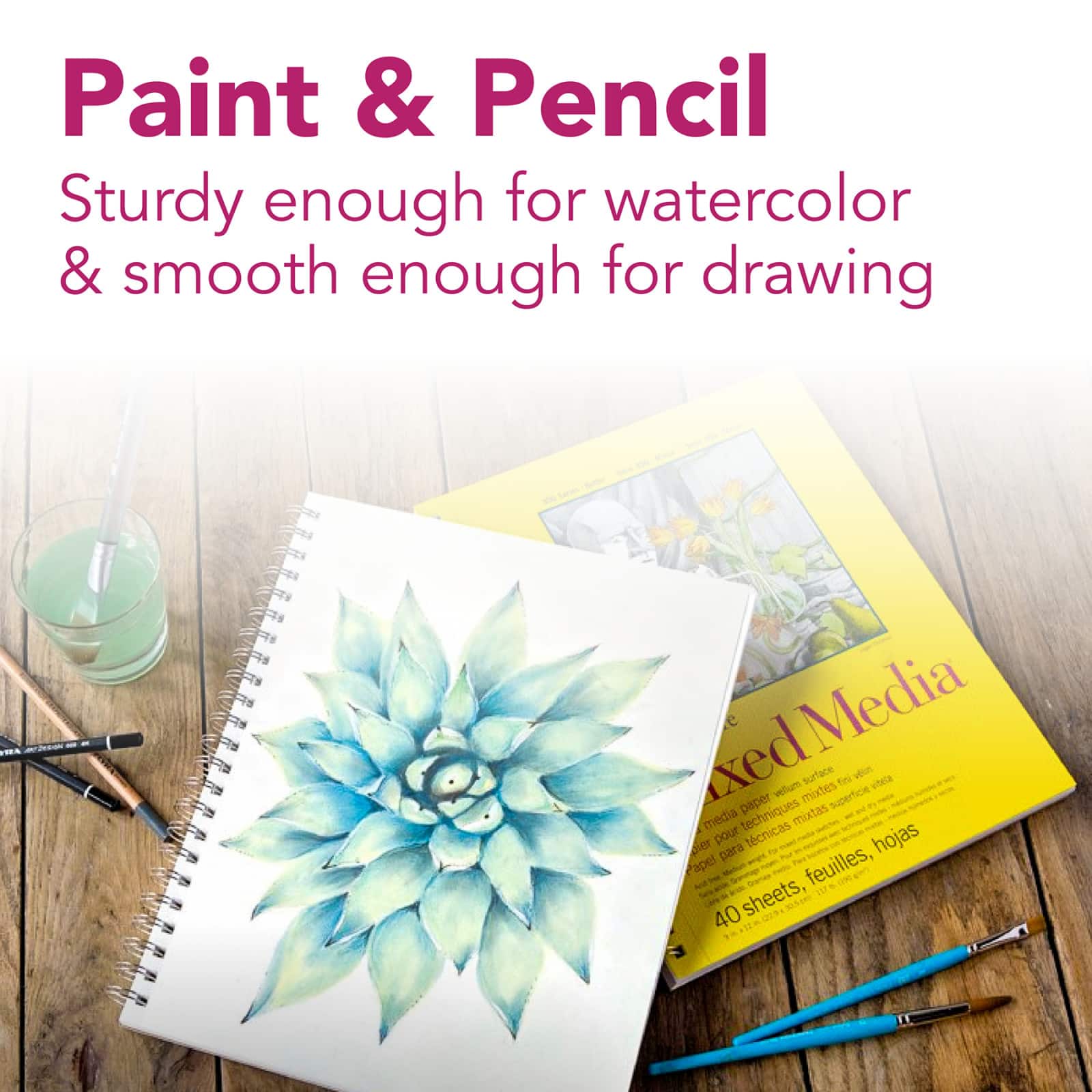 Strathmore Mixed Media Paper Pad, 300 Series, 40 Sheets, 9" x 12"