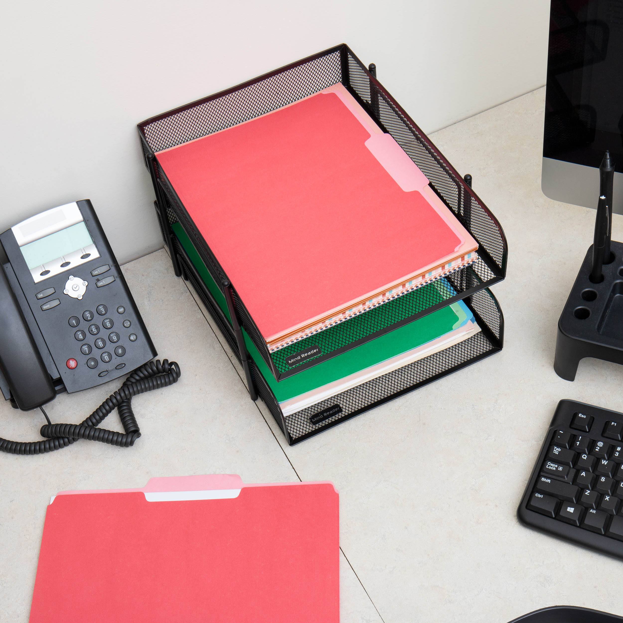 Mind Reader Black 2 Piece Stackable Metal Mesh Letter Tray