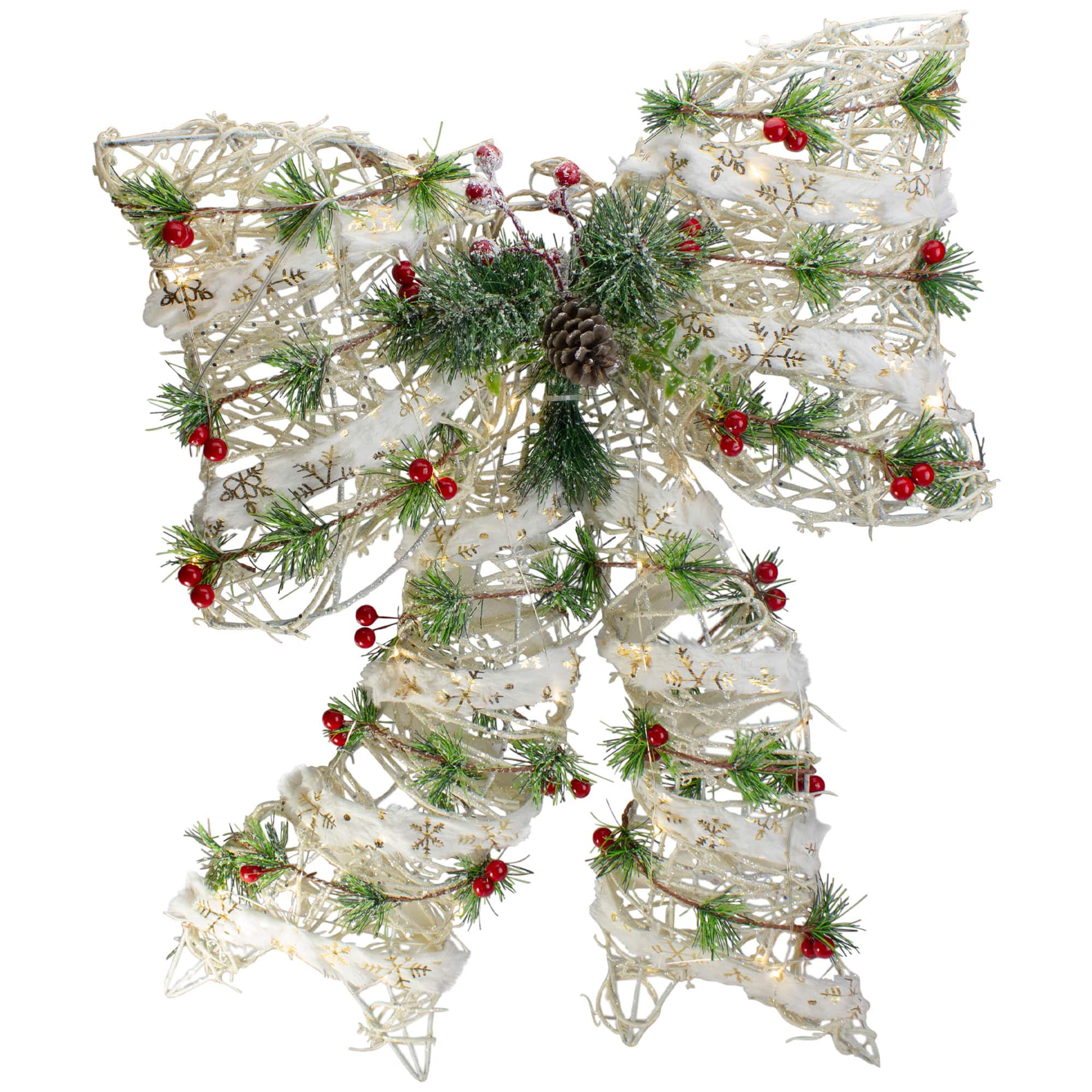 20" White Rattan Berry & Pinecone Christmas Bow