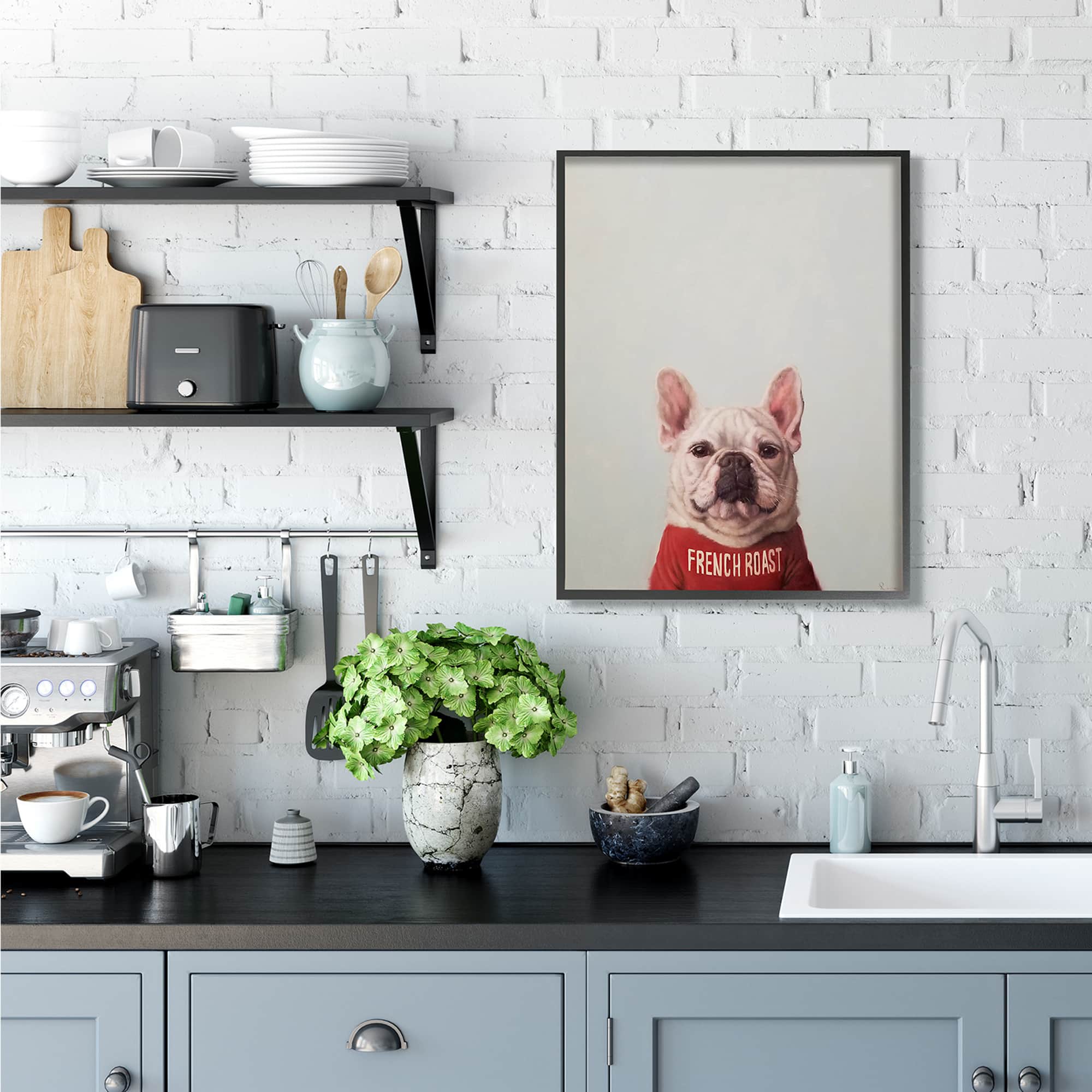 Stupell Industries French Bulldog in T-Shirt Wall Accent with Black Frame