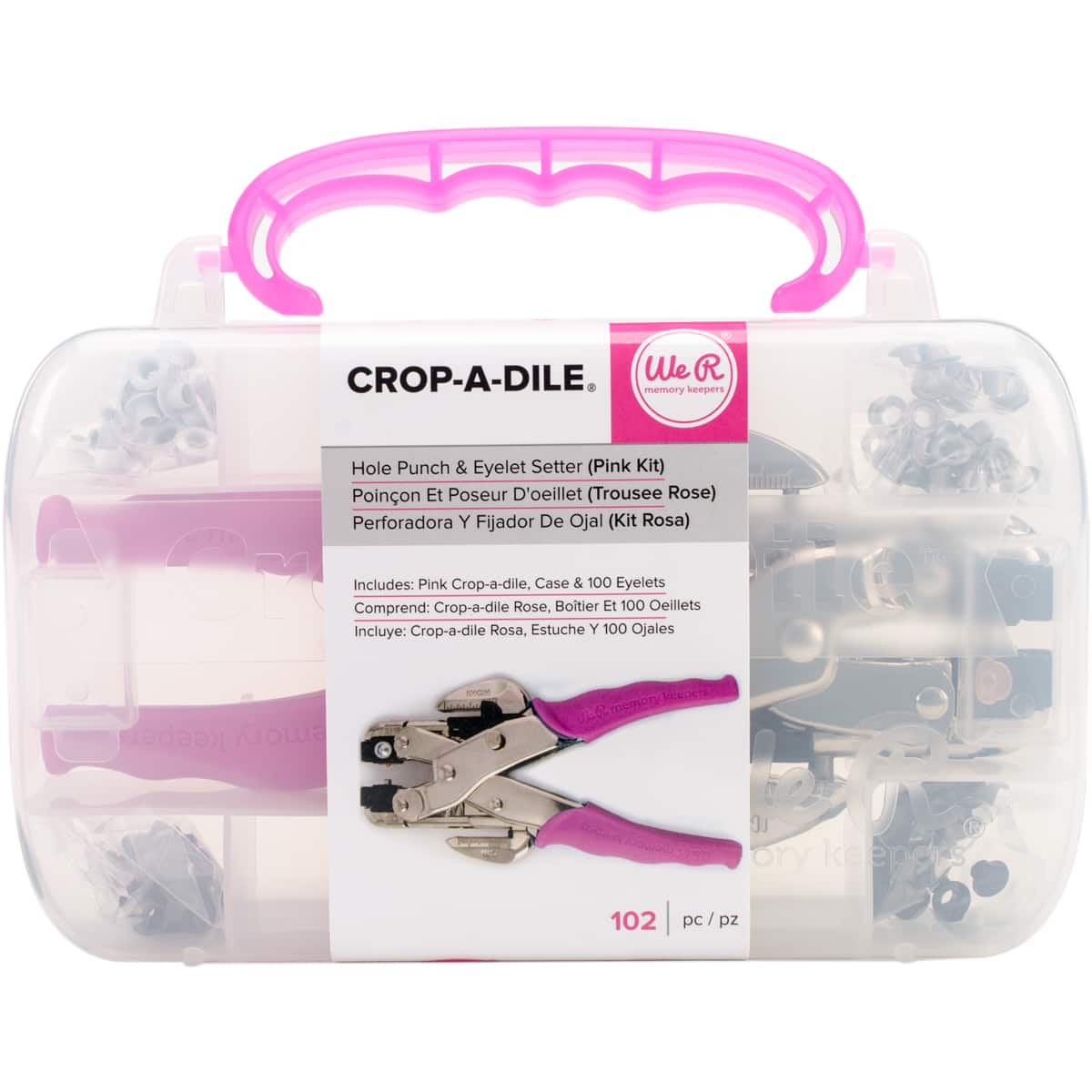 We R Memory Keepers- Crop-A-Dile Eyelet Setter and Snap Punch Kit, Pink,  Includes 100 Eyelets, Comfort Handle, for 1/8 or 3/16 Inch Holes, Metal,  Craft Paper, Leather, Fabric and More 