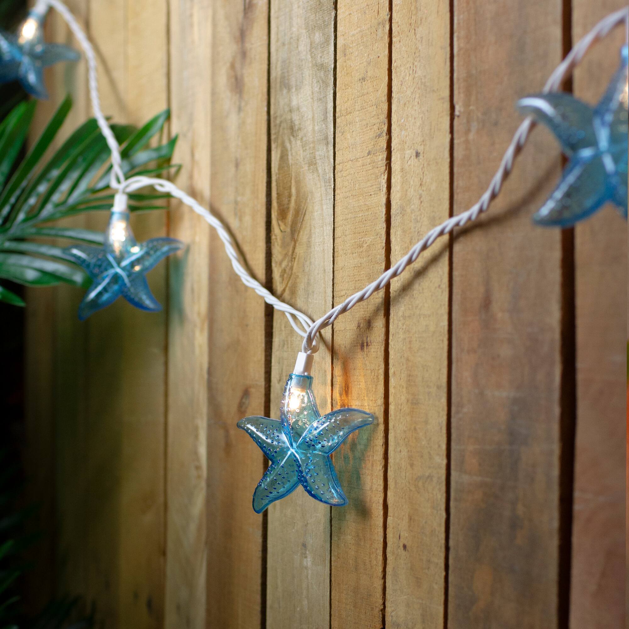 9ft. Blue Starfish Novelty White Wire String Lights, Set of 10