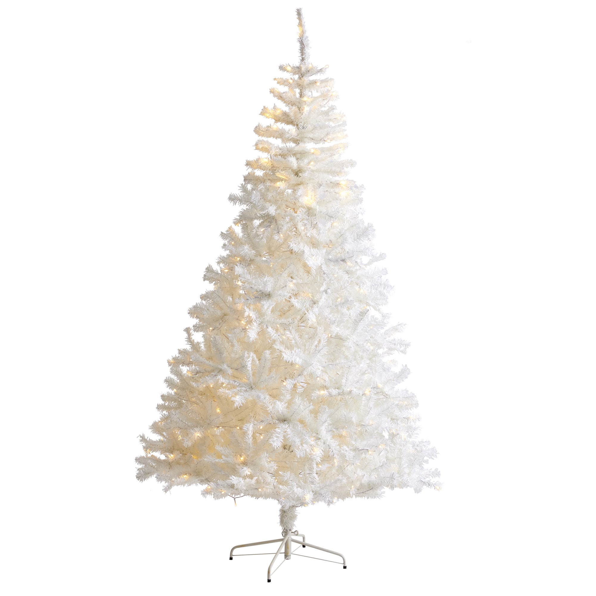 ANGELES HOME 8 ft. White Pre-Lit Hinged Artificial Christmas Tree