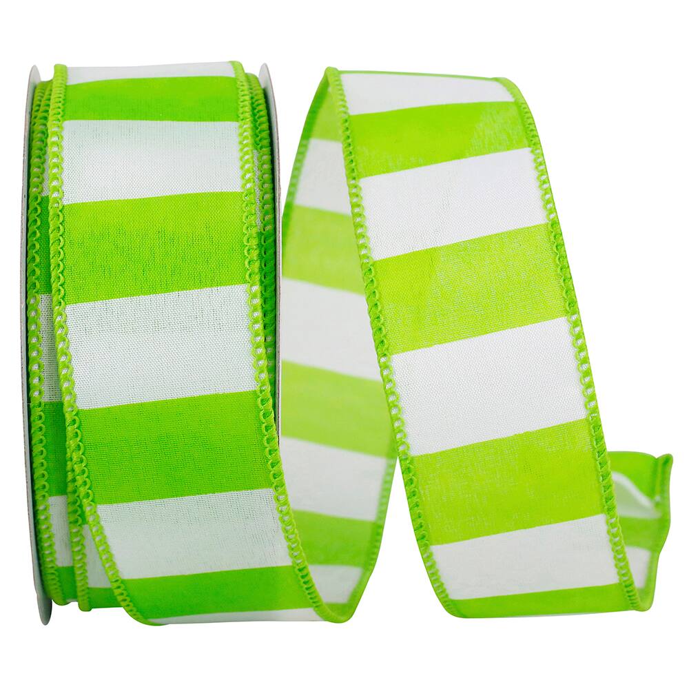 JAM Paper Wired Green & White Cabana Stripe Ribbon