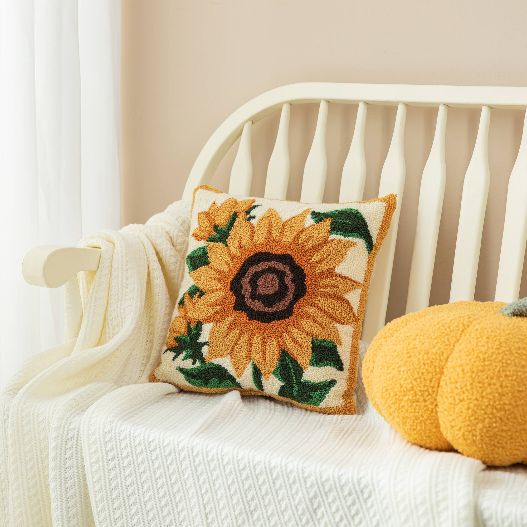 Glitzhome&#xAE; 14&#x22; Fall Hooked Sunflower Pillow