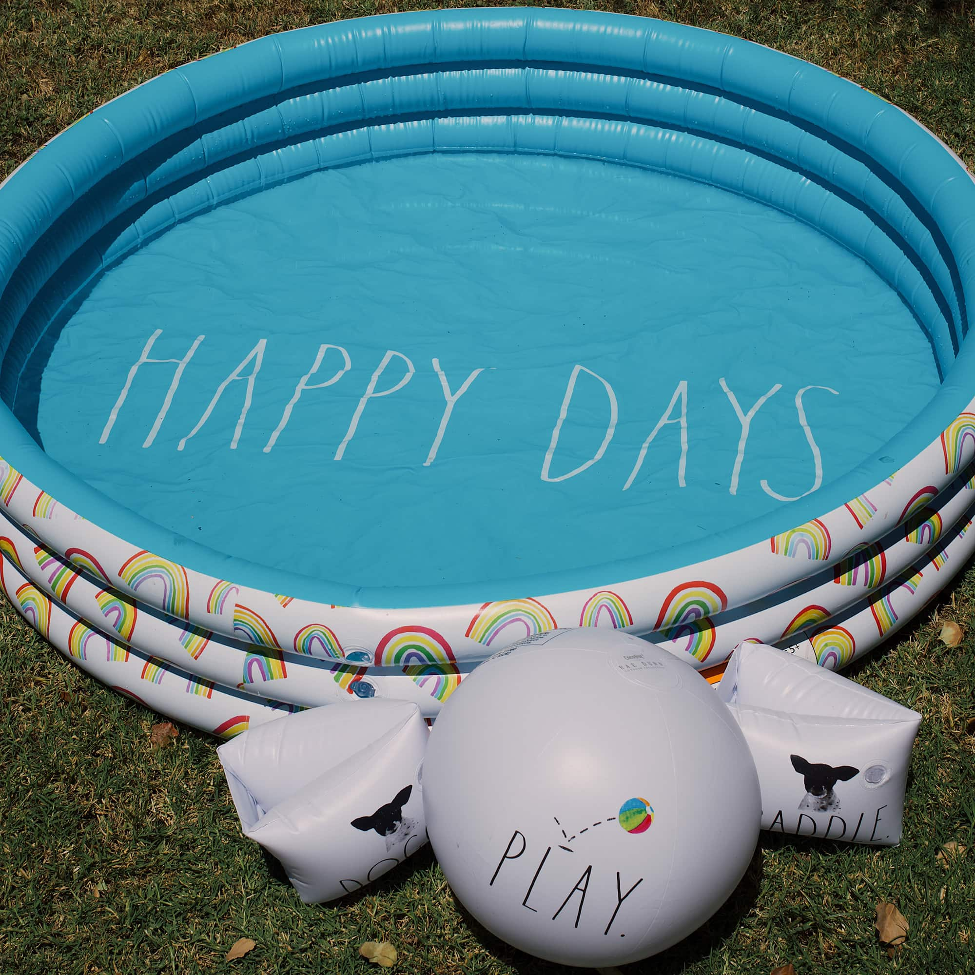 Rae Dunn 4ft. Happy Days Aqua Rainbow Mini Pool