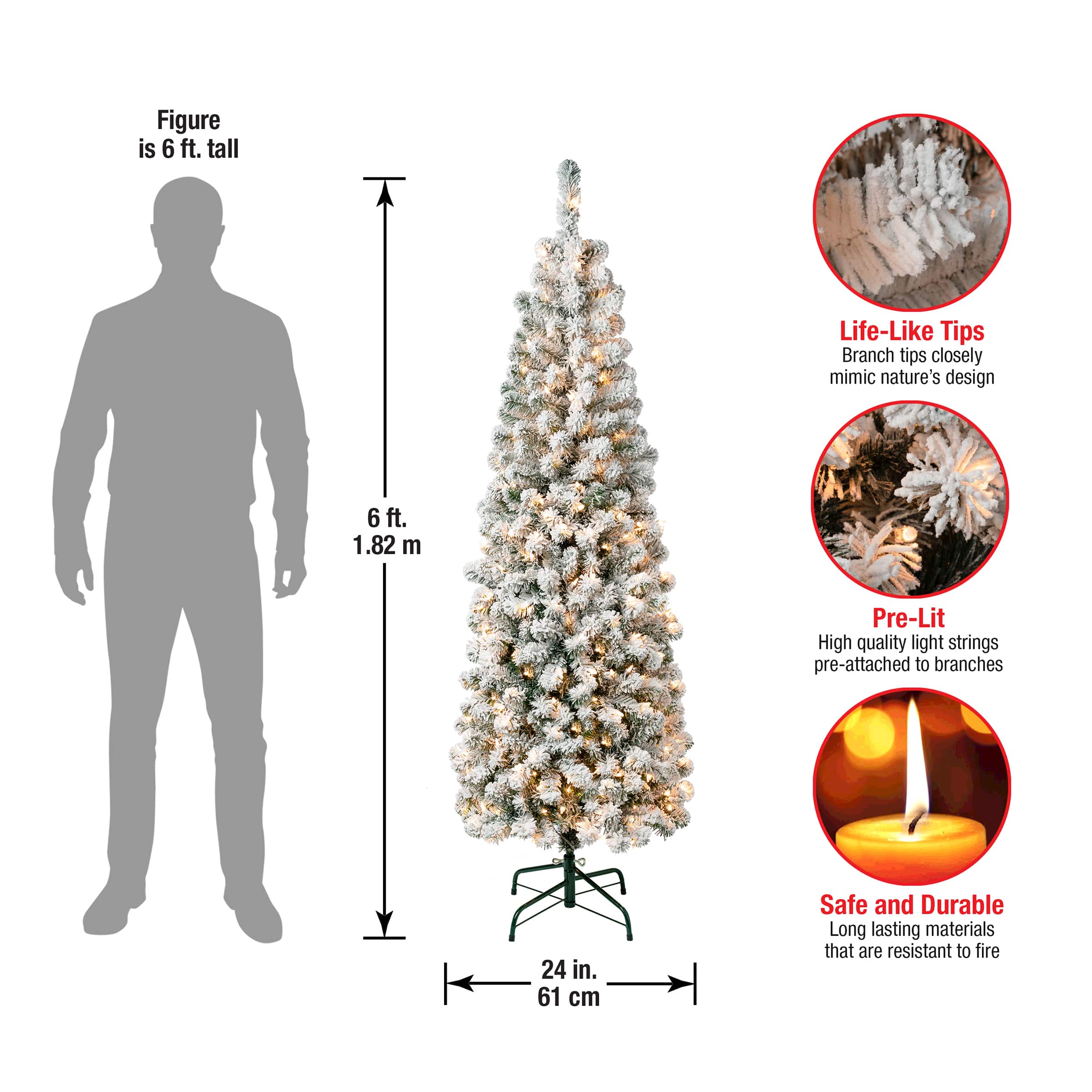 6ft. Acacia Pencil Slim Flocked Artificial Christmas Tree, Clear Lights