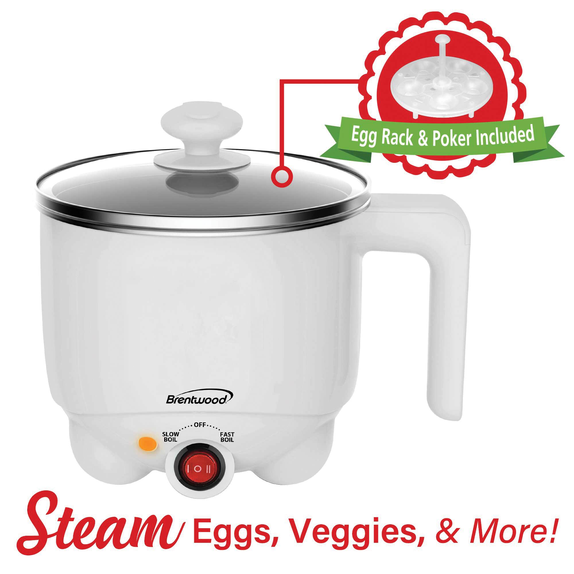 Brentwood White 1.1qt. 400 Watt Stainless Steel Electric Hot Pot Cooker &#x26; Food Steamer