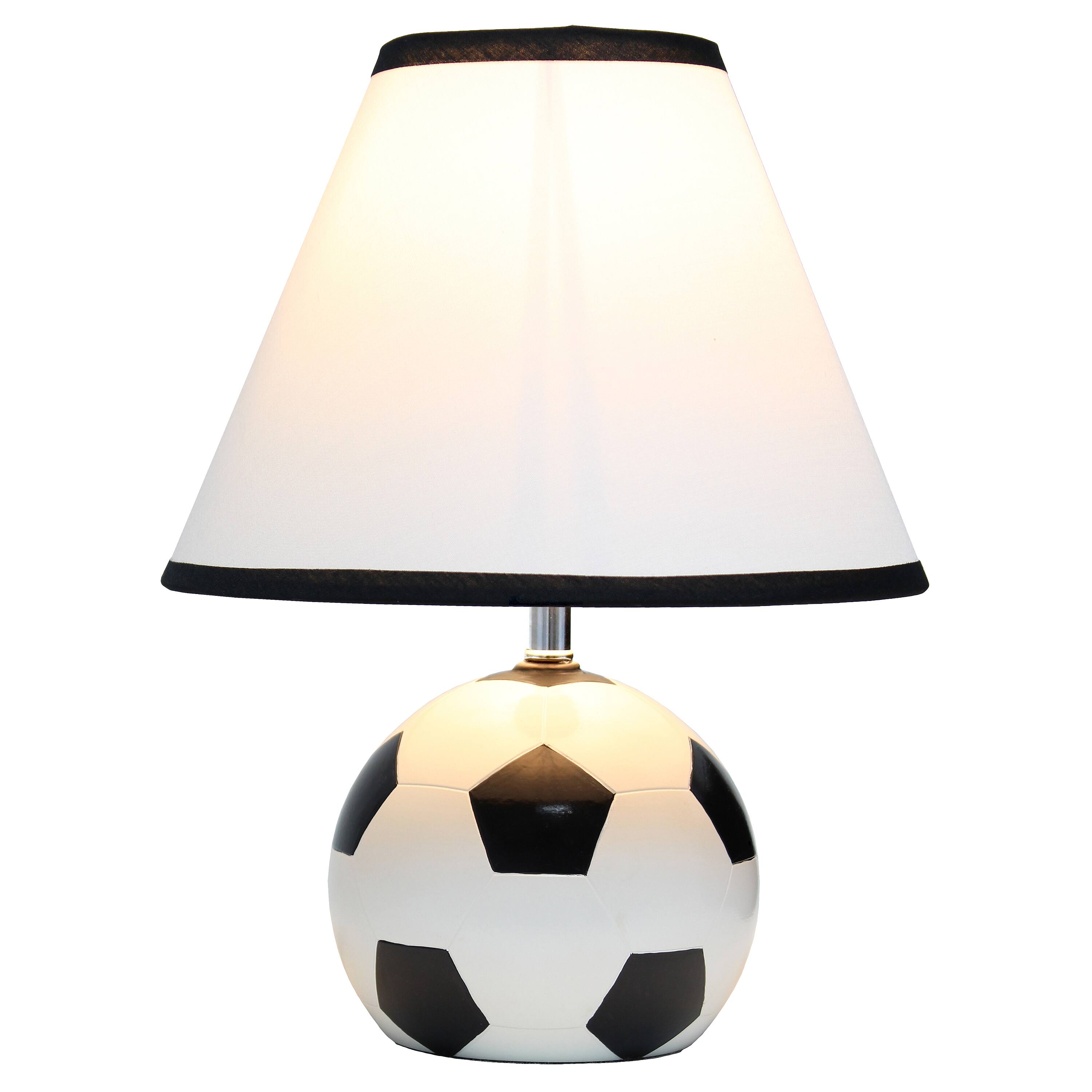 Simple Designs&#x2122; 11.5&#x22; Soccer Ball Base Table Lamp with White Shade Black Trim