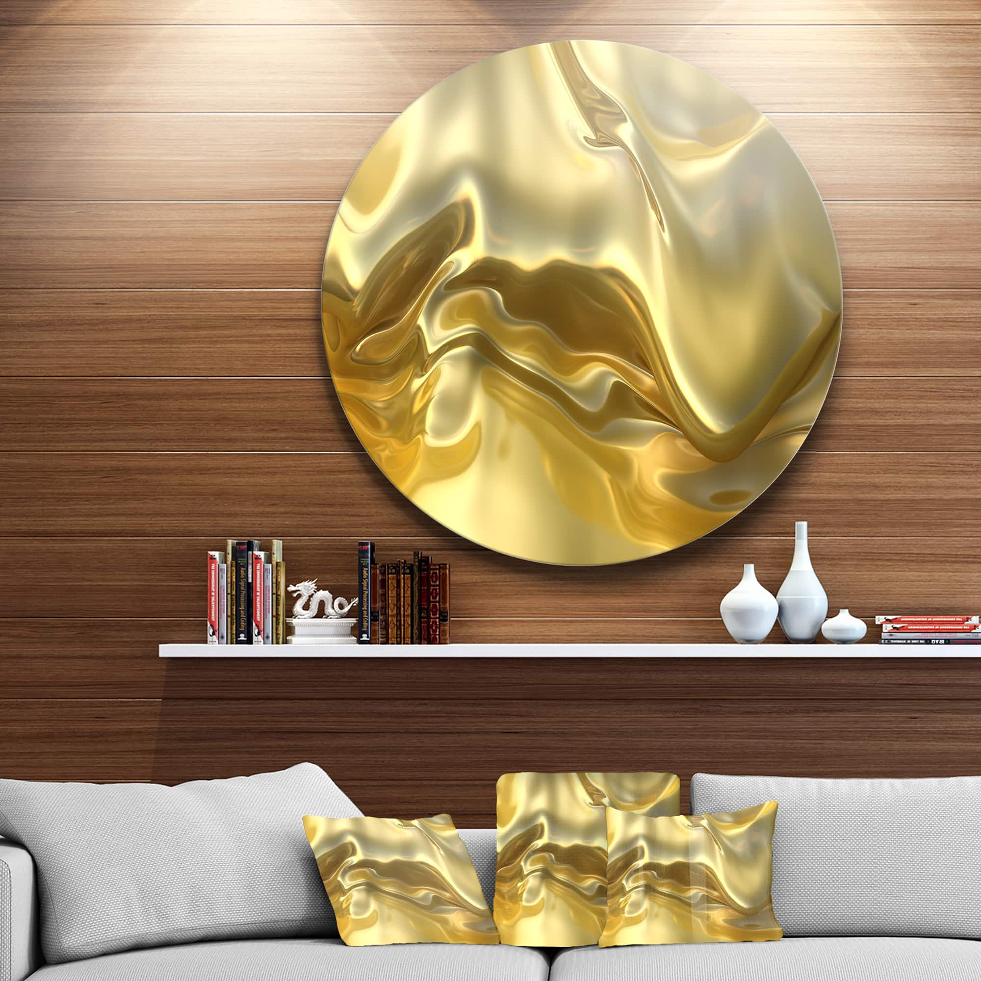 Designart - Golden Cloth Texture&#x27; Abstract Circle Circle Metal Wall Art