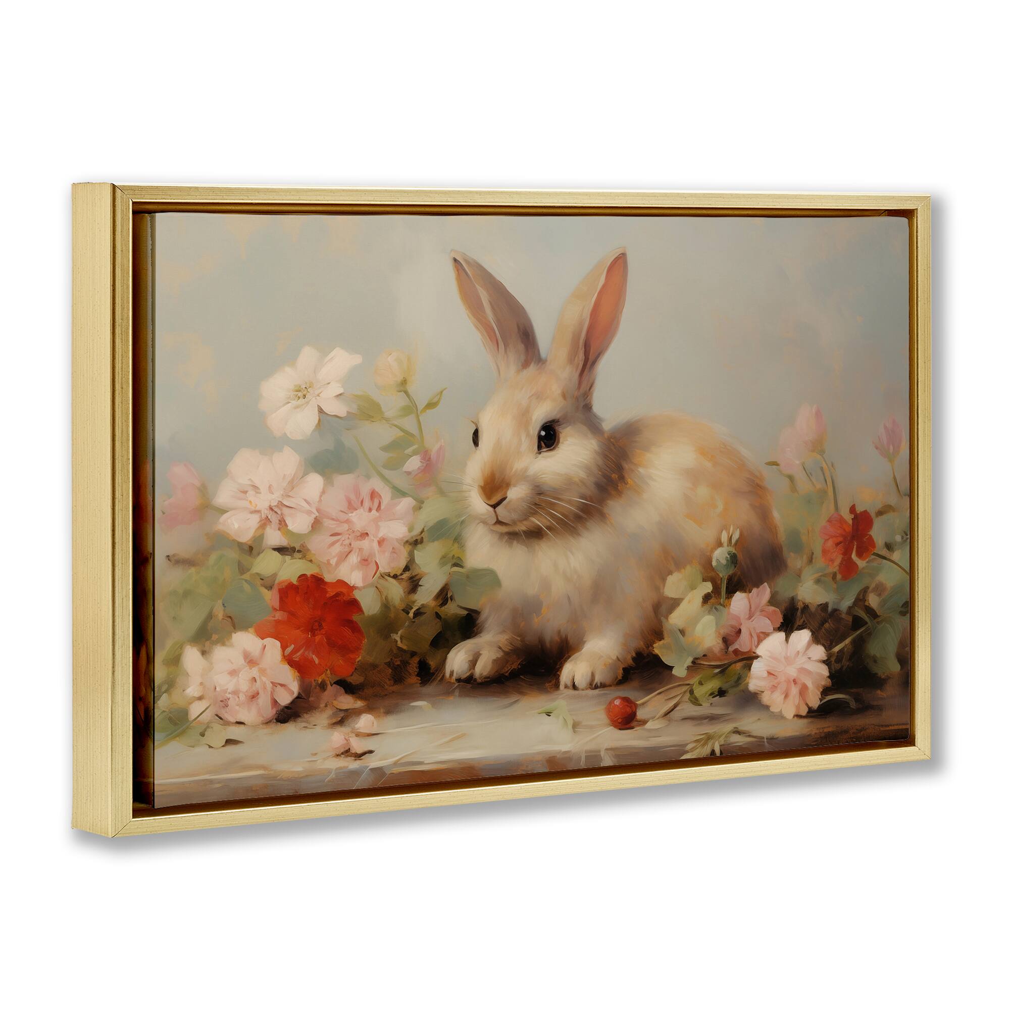 Stupell Industries Easter Bunny with Flower Bundles Floating Frame Wall Art