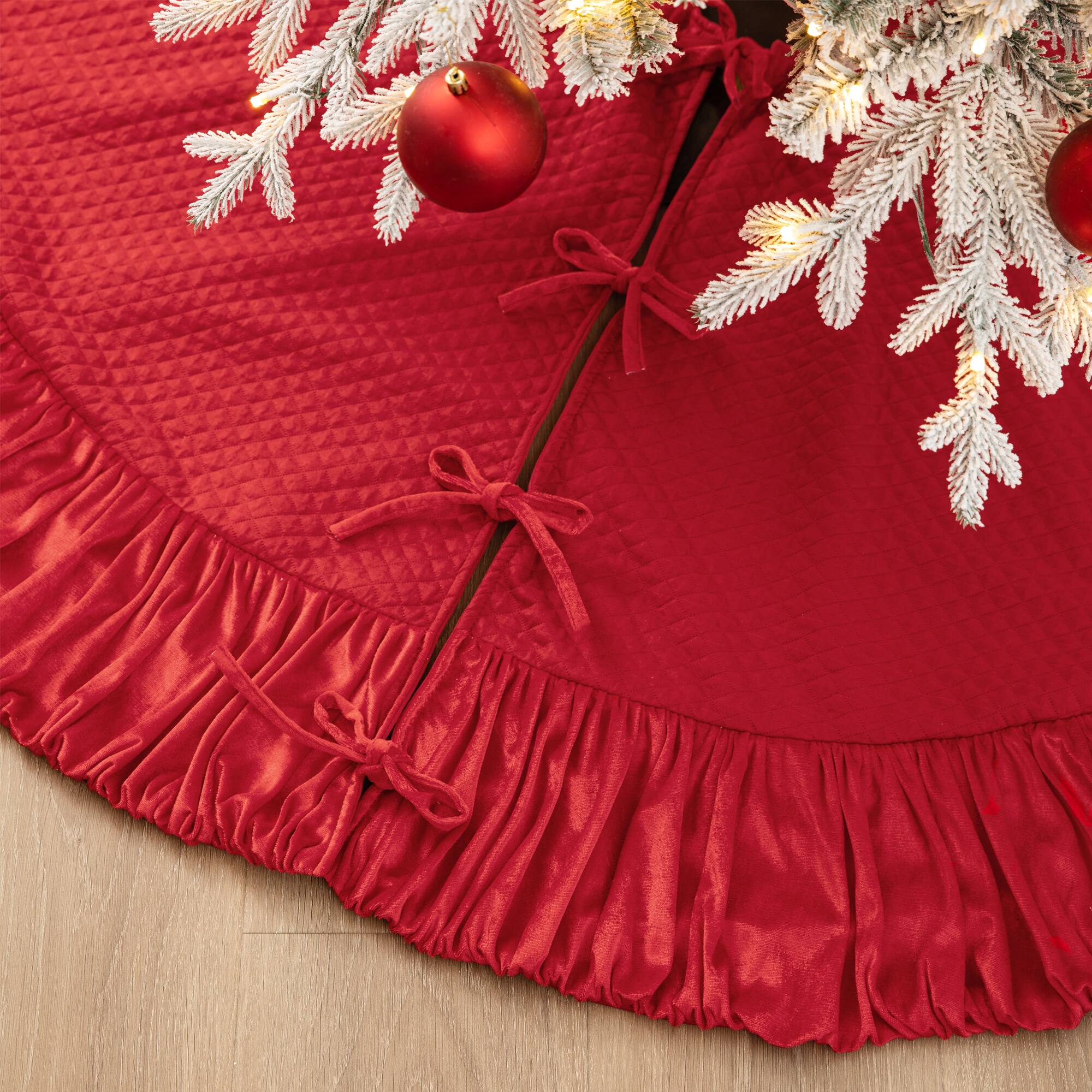 Glitzhome® Deluxe Velvet Ruffled Christmas Tree Skirt