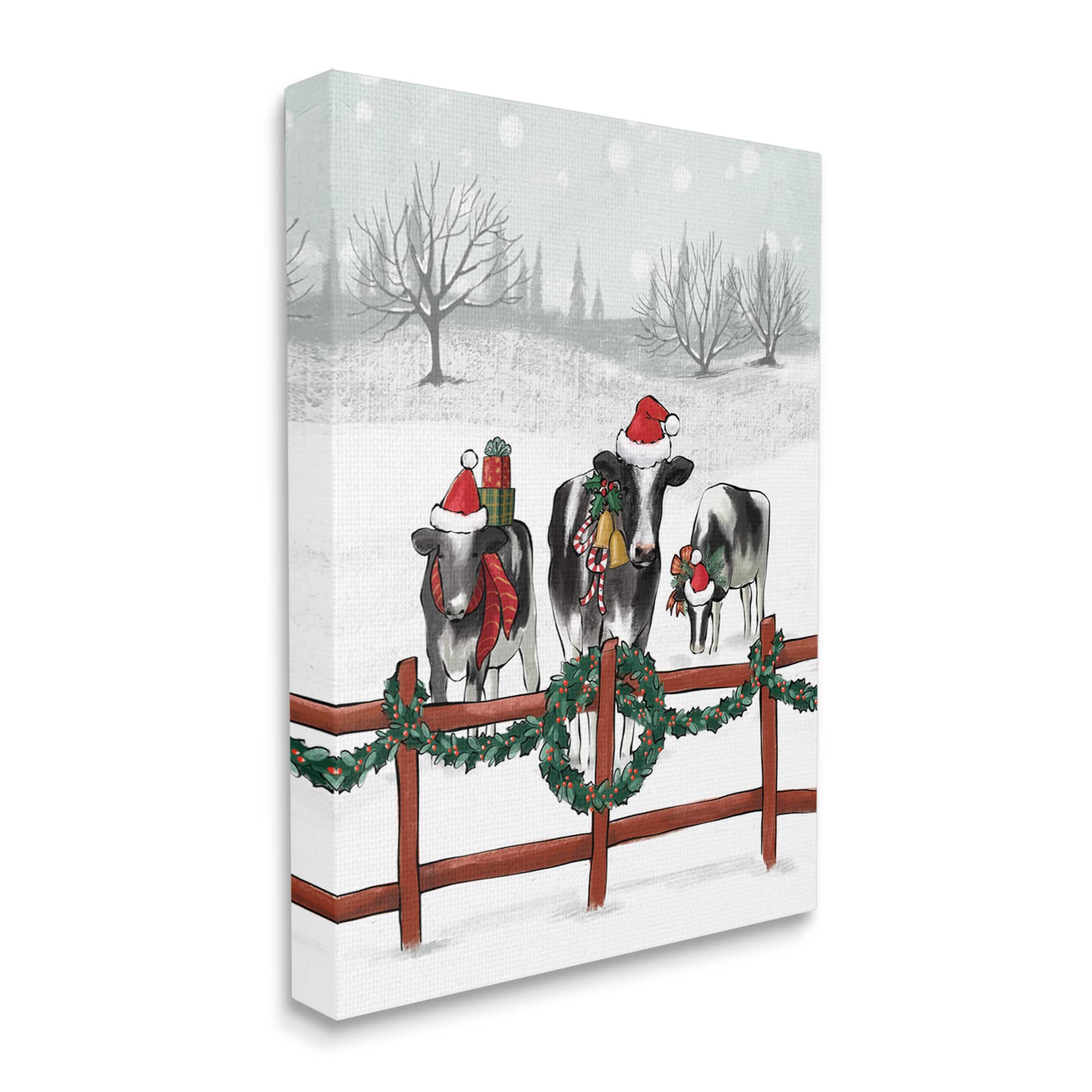 Stupell Industries Holiday Cows Farmland Fence Canvas Wall Art