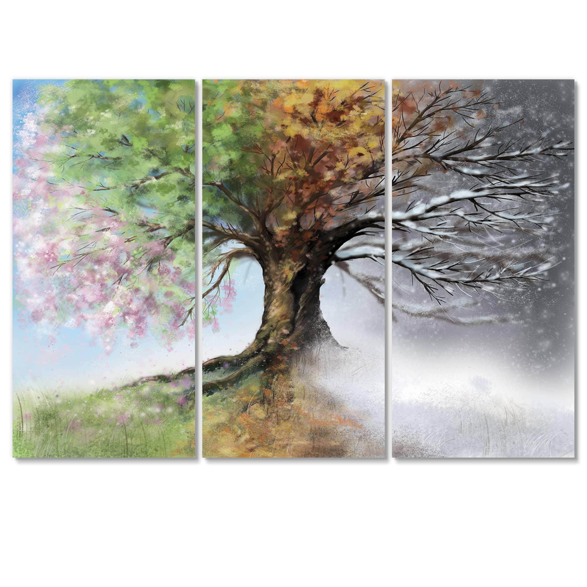 Designart - Tree with Four Seasons - Tree Painting Canvas Art Print
