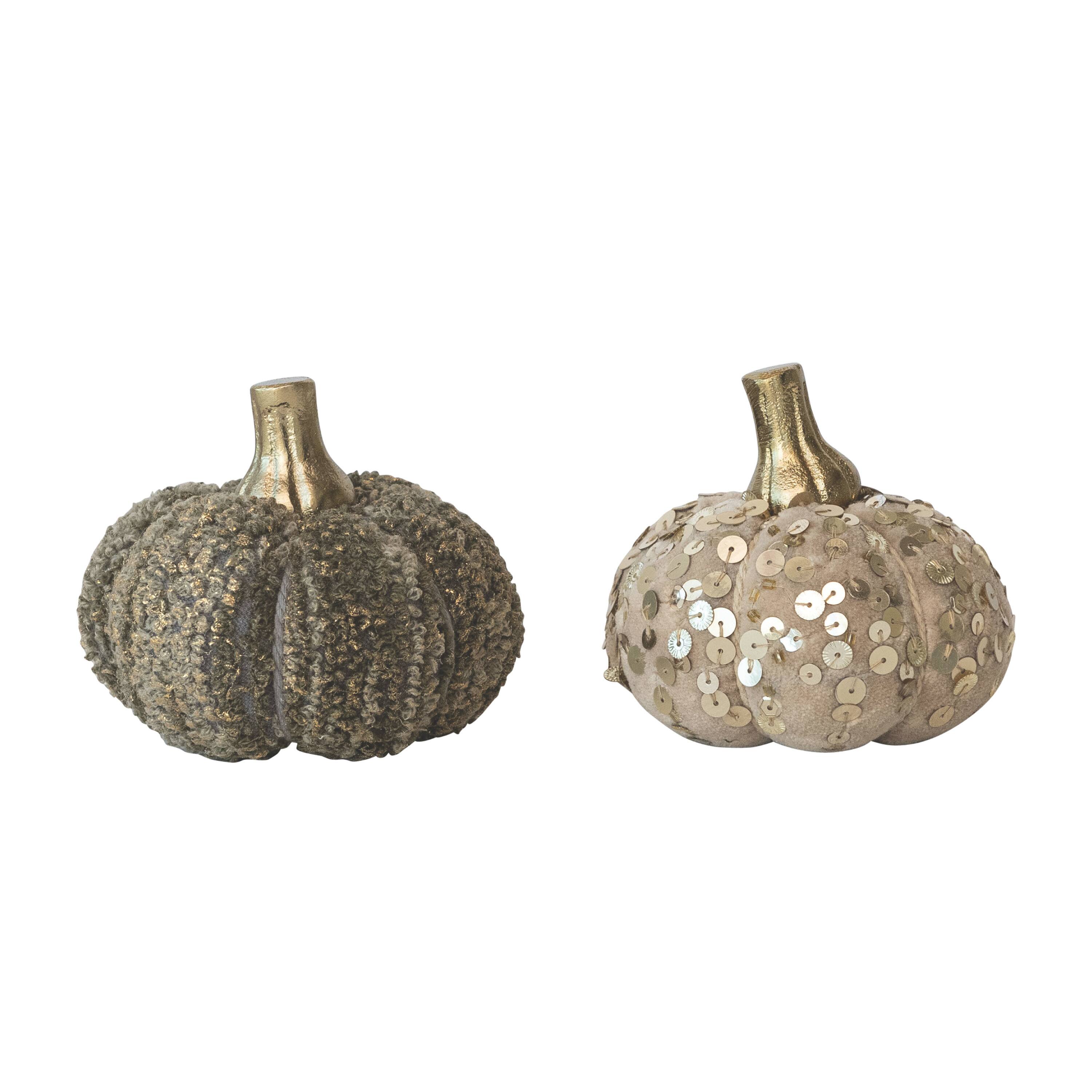Hello Honey® Small Cotton Velvet and Sequin/Bouclé Pumpkin, 2-piece