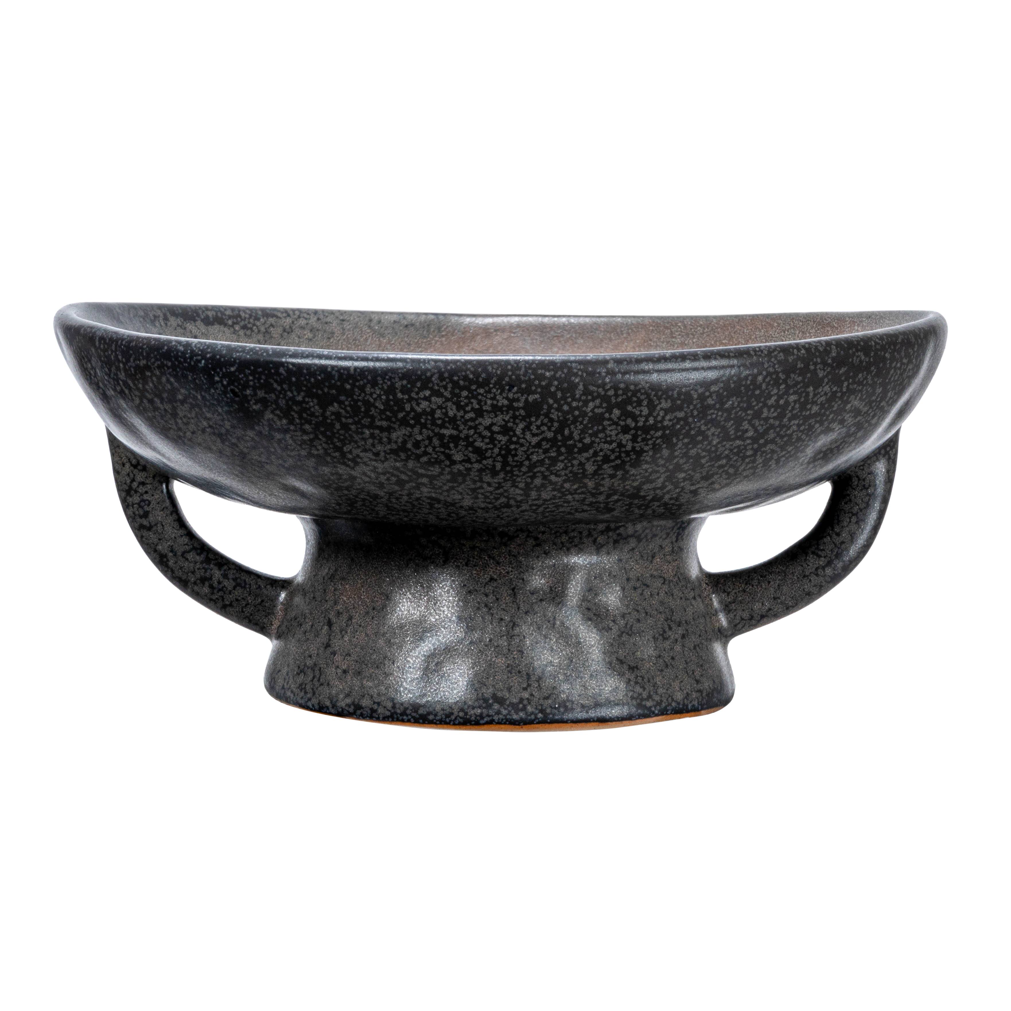 Hello Honey&#xAE; 8&#x22; Black Reactive Glaze Stoneware Bowl with Handle &#x26; Base
