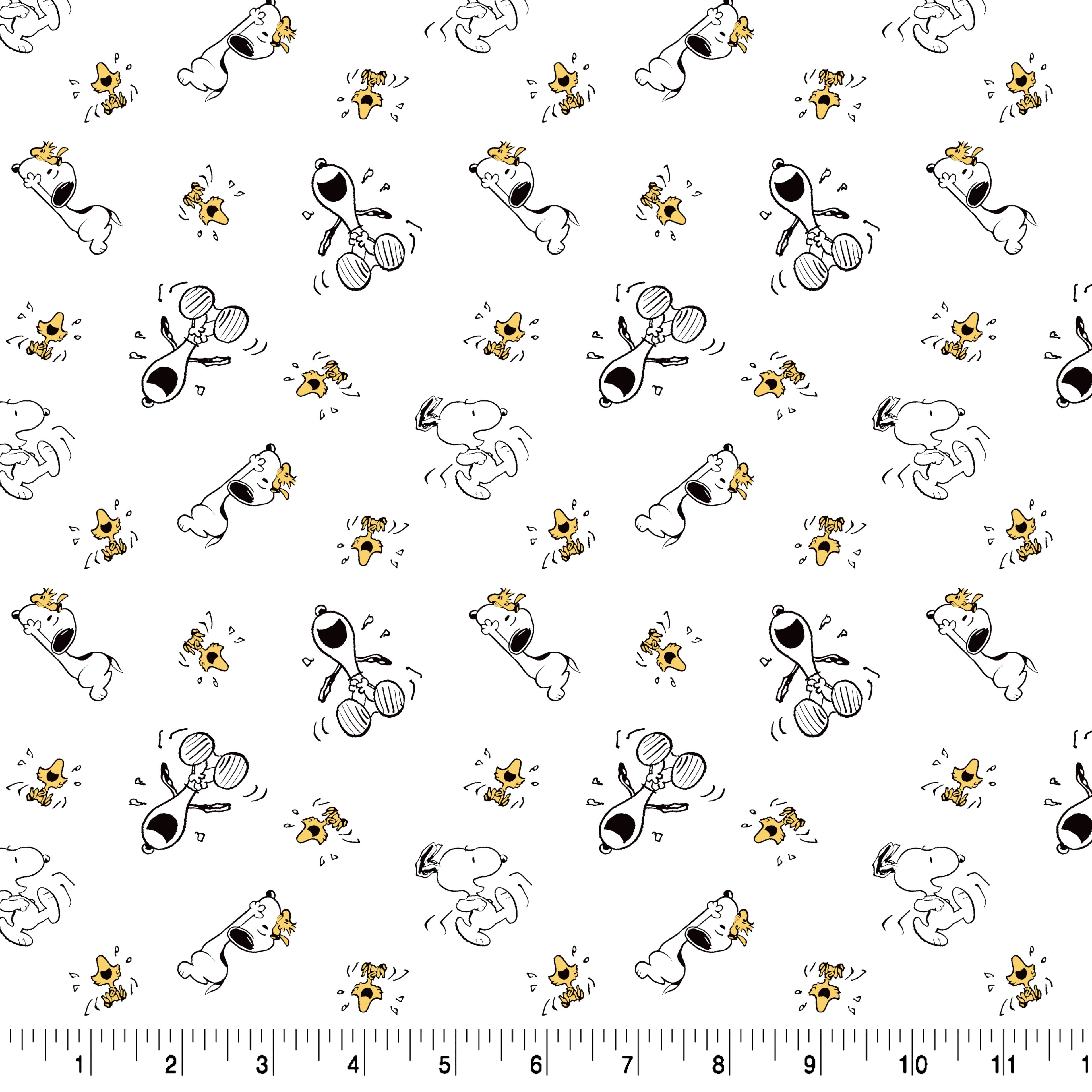 Peanuts® Snoopy & Woodstock Toss on White Cotton Fabric