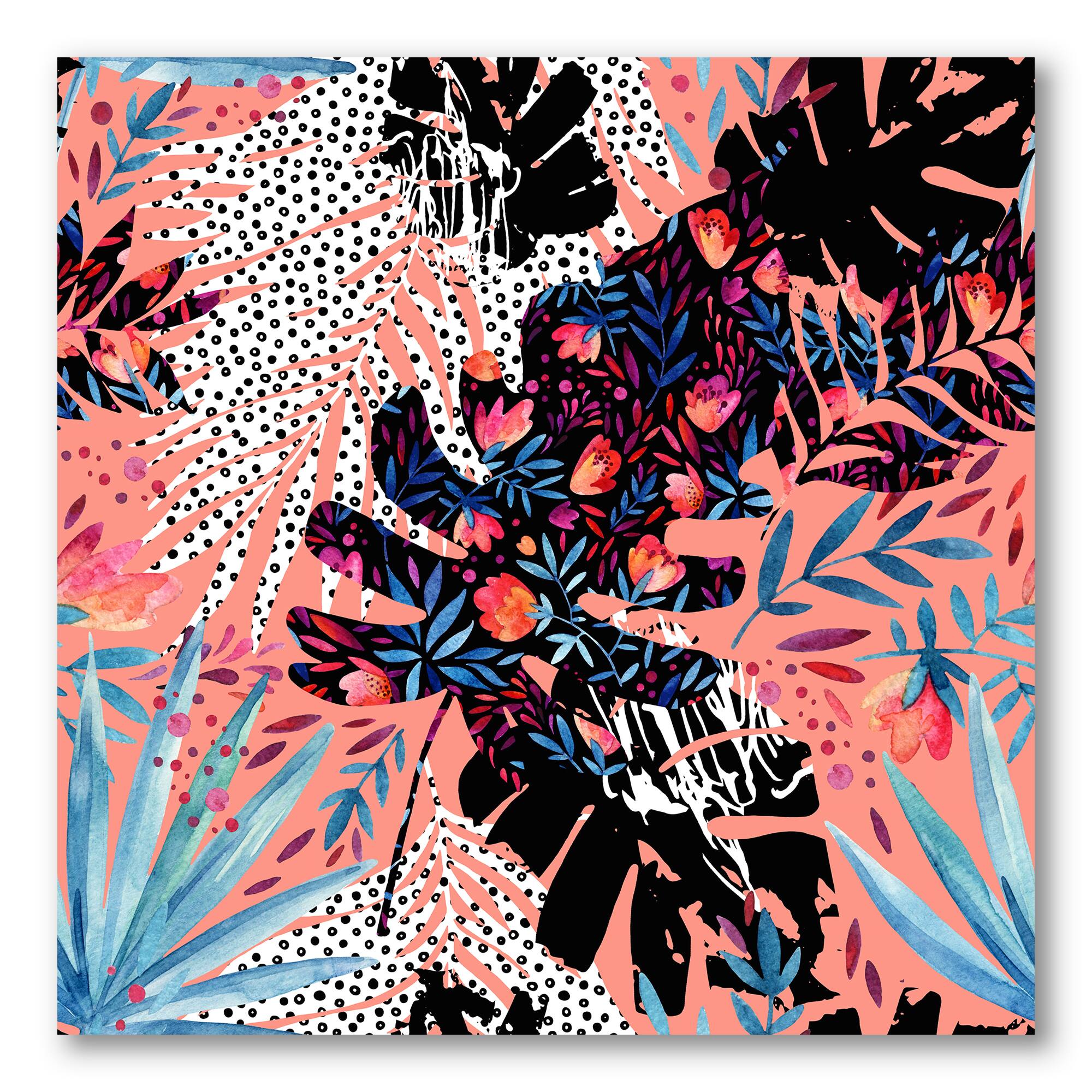 Designart - Tropical Floral Patchwork II - Tropical Canvas Wall Art Print