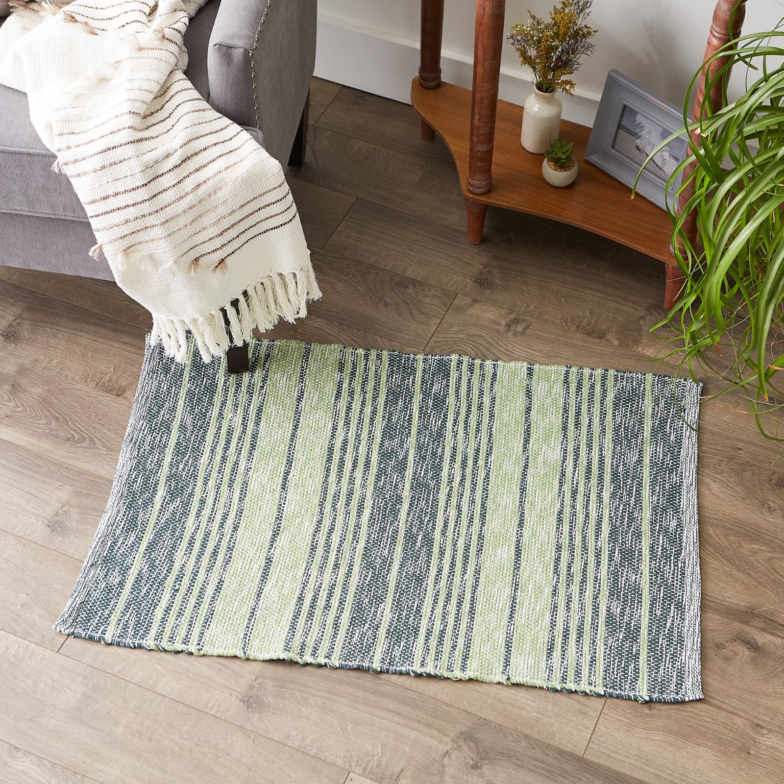 DII® Variegated Stripe Handwoven Recycled Yarn Rug, 2ft. x 3ft.