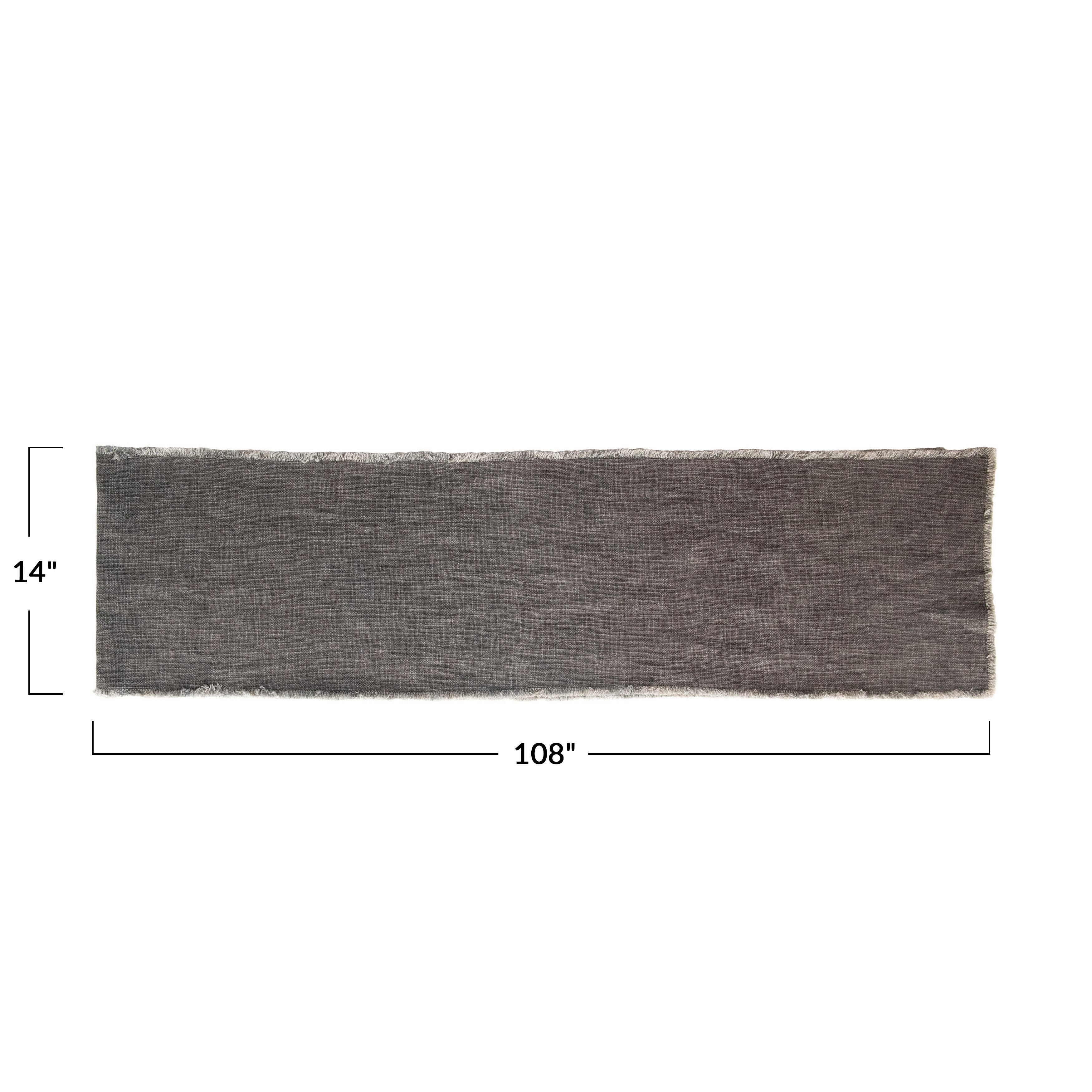 108&#x22; Gray Linen-Blend Table Runner with Frayed Edges