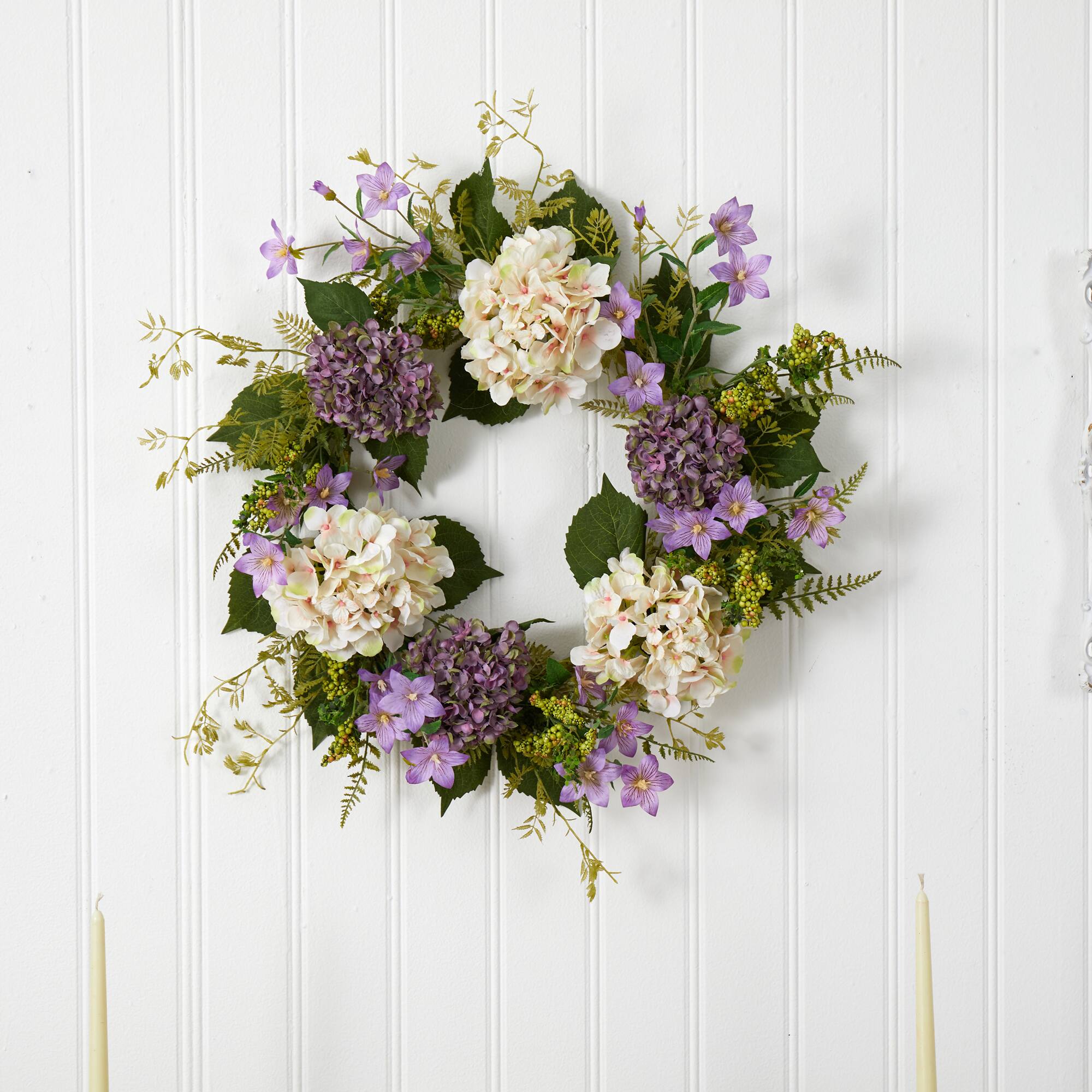 24'' White & Purple Hydrangea with Berry Wreath