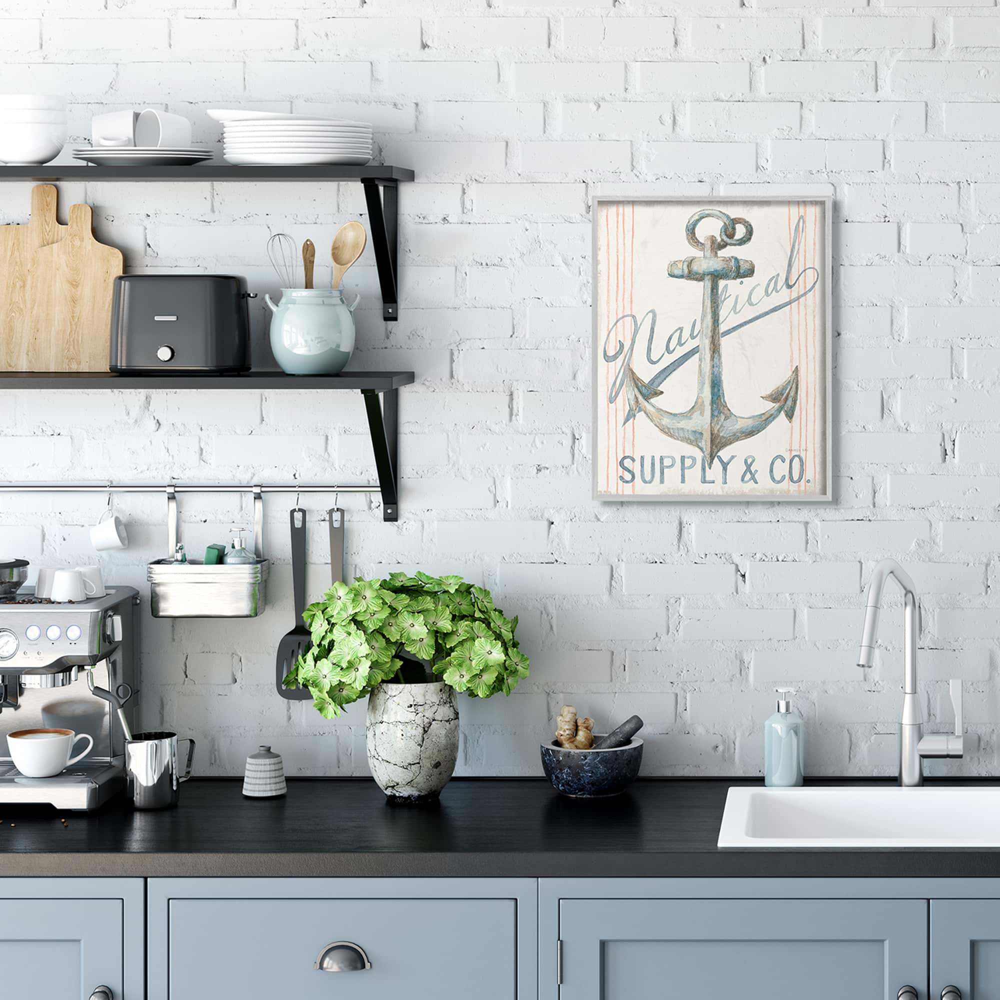 Stupell Industries Nautical Boat Anchor Watercolor Gray Framed Wall Art