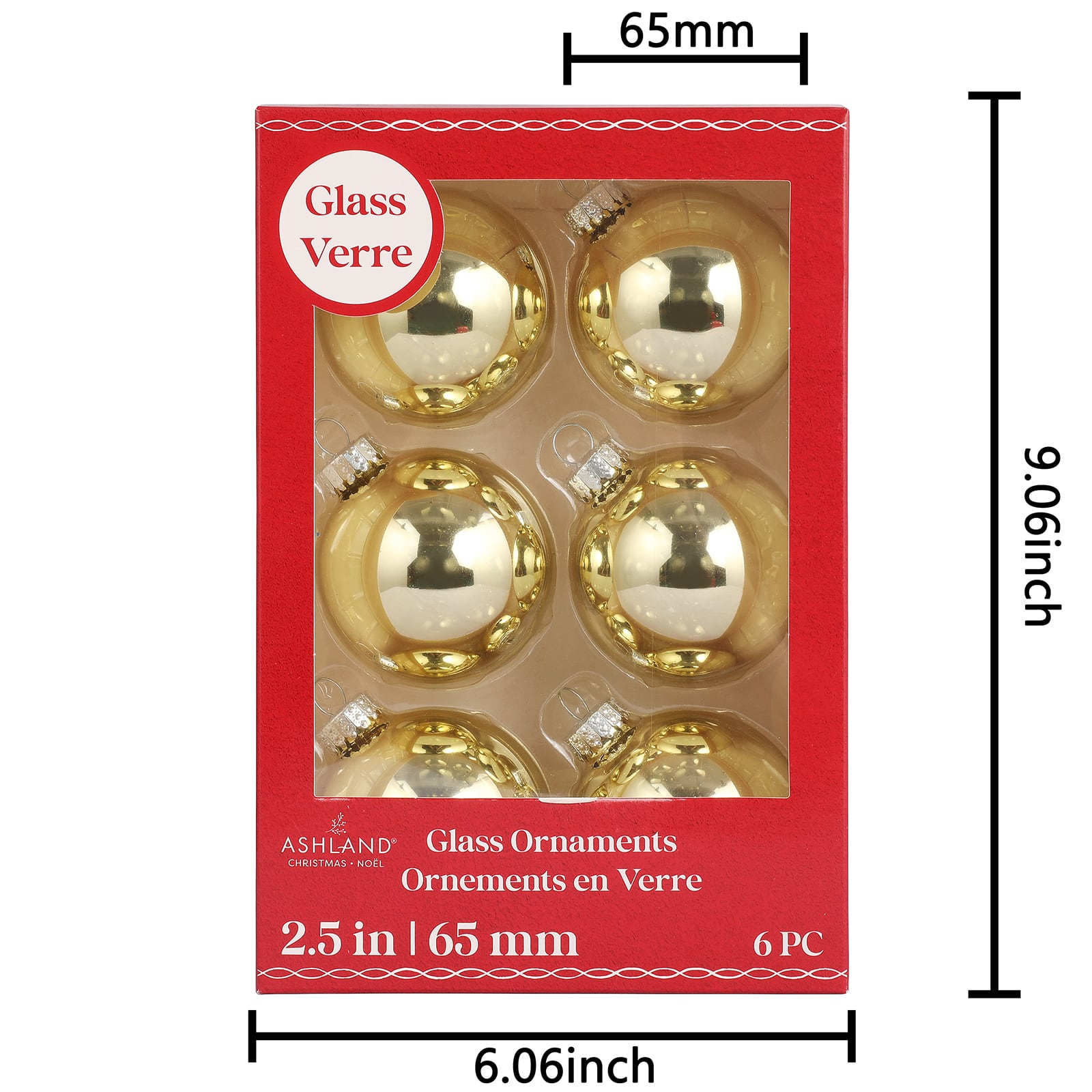 6 Pack 2.5&#x22; Gold Shiny Glass Ball Ornaments by Ashland&#xAE;