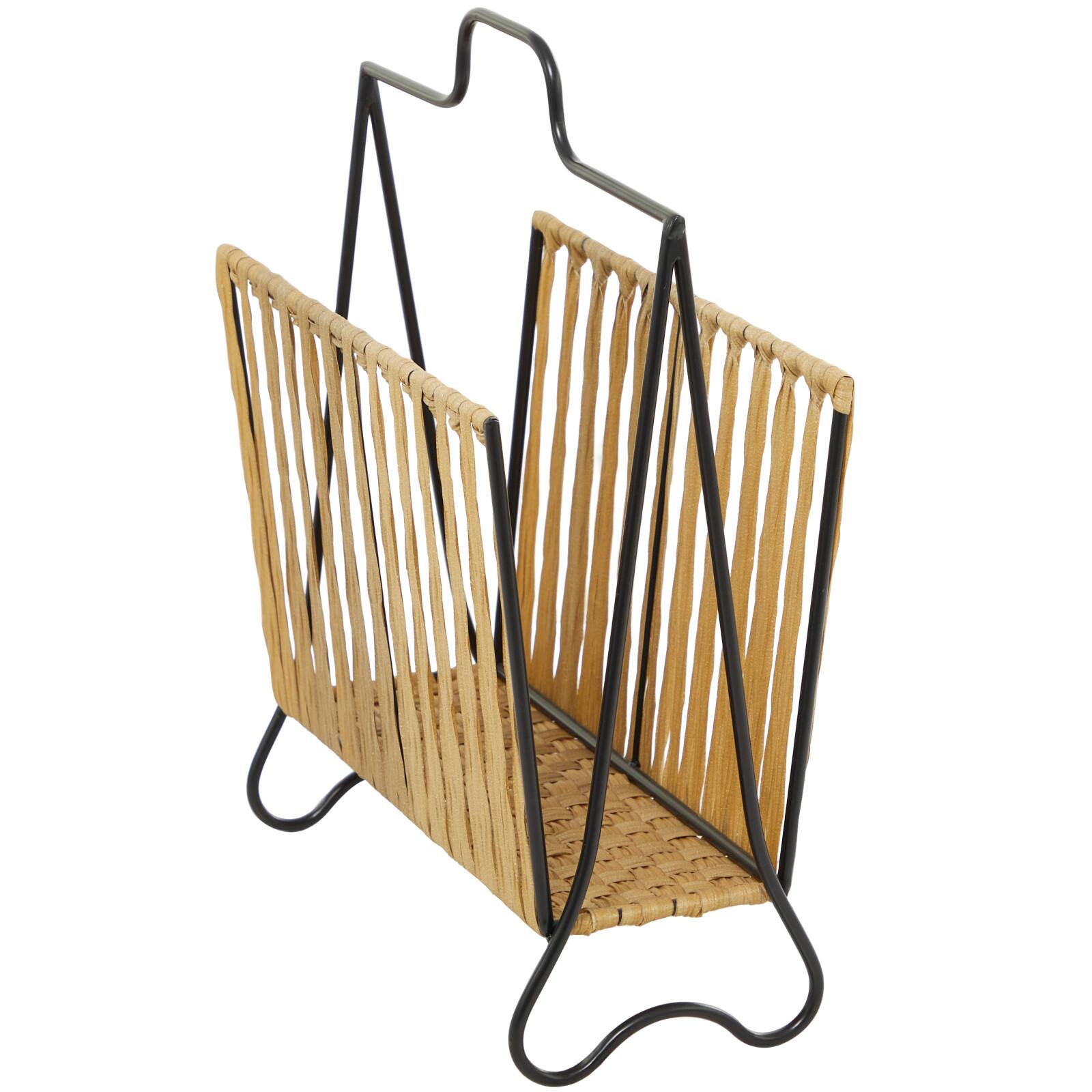 Light Brown Plastic Rattan Handmade Single Slot Magazine Holder with Black Stand 16" x 8" x 20"
