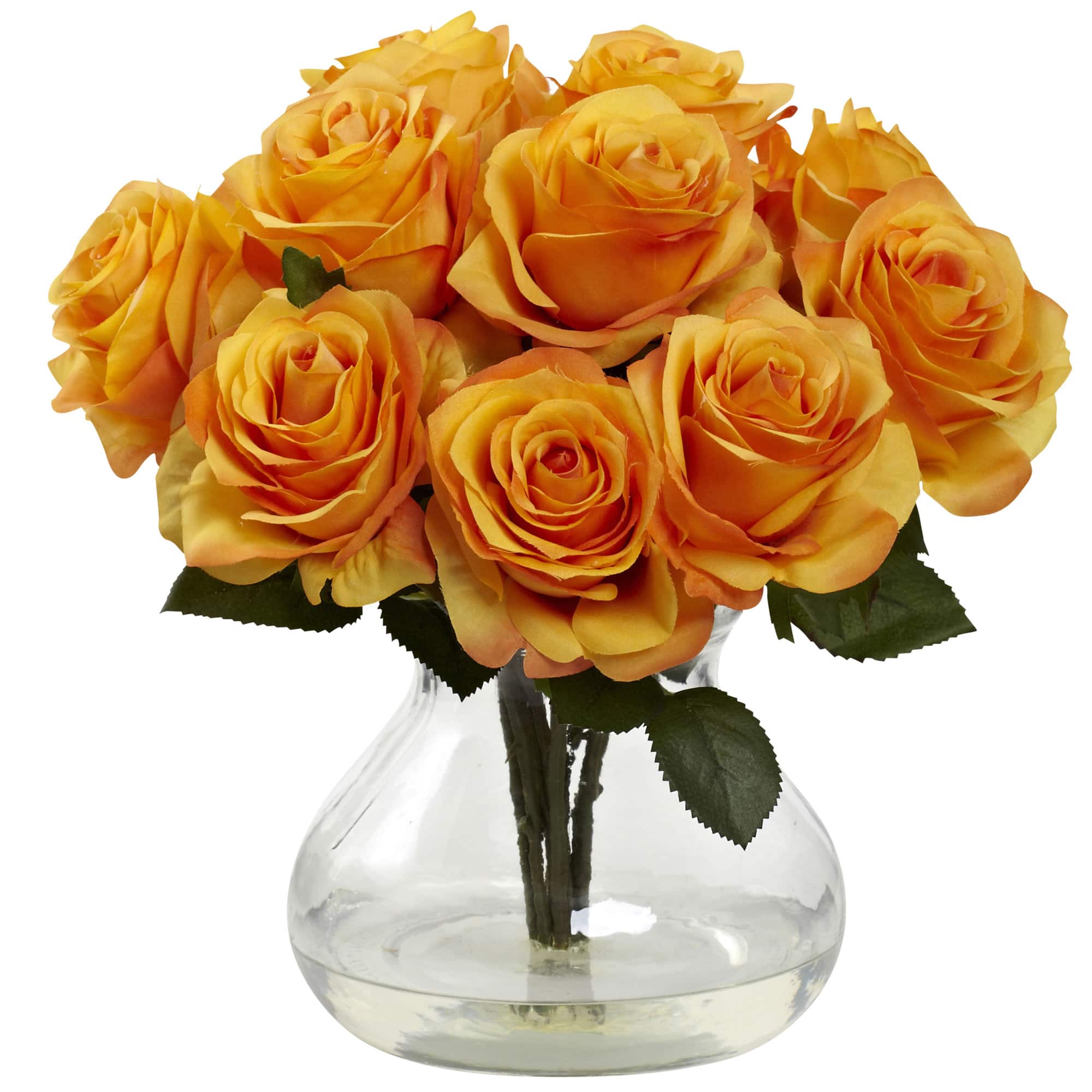 11&#x22; Orange Rose Arrangement with Clear Glass Vase